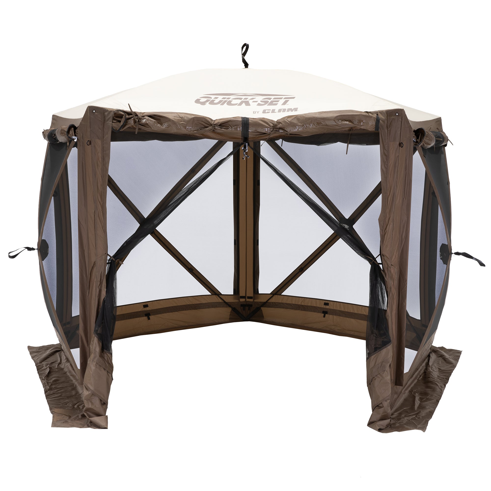 CLAM Quick-Set Adventure 9 x 9 Ft Portable Outdoor Camping Canopy Shelter, Brown - VMInnovations