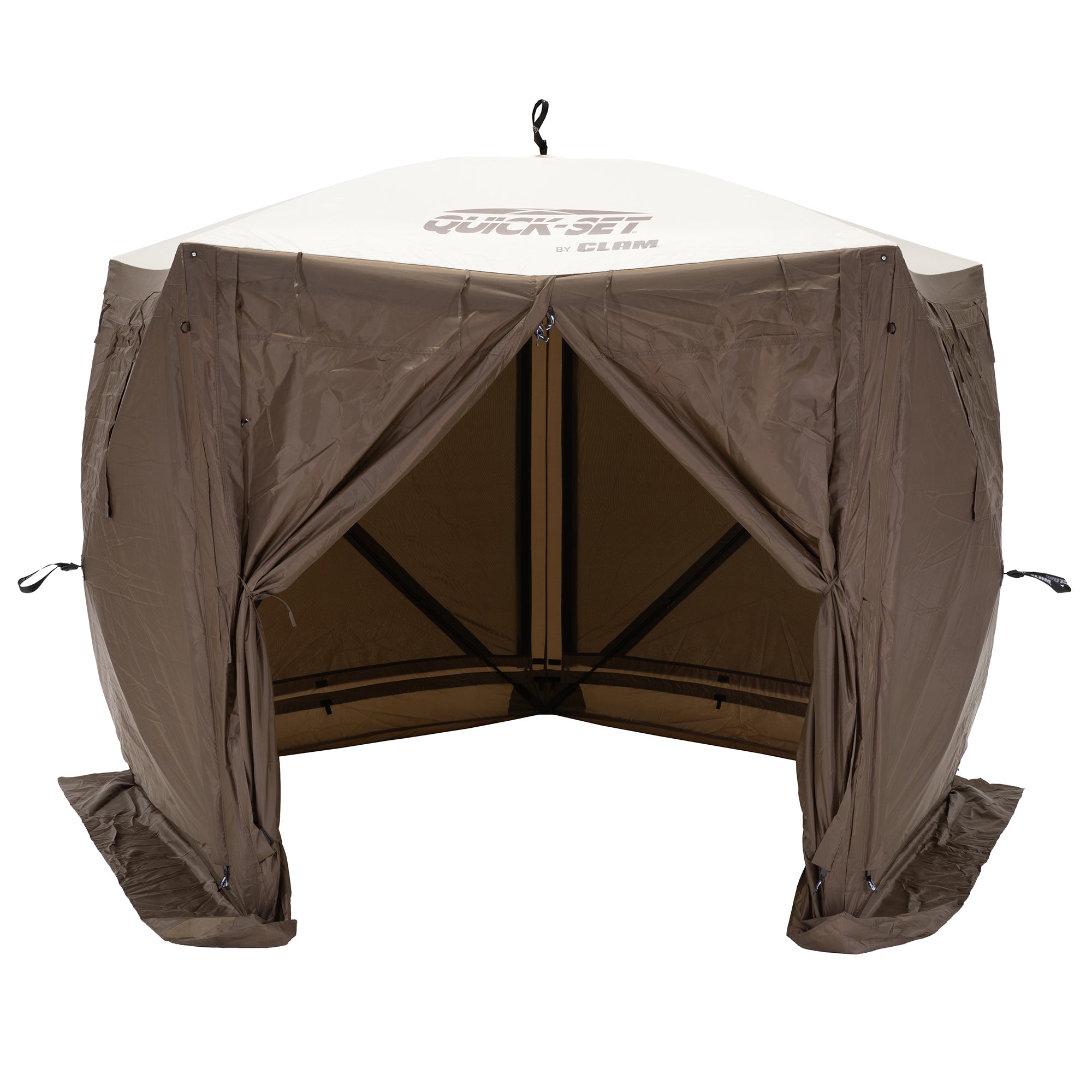 CLAM Quick-Set Adventure 9x9 Ft Portable Camping Canopy Shelter, Brown(Open Box) - VMInnovations