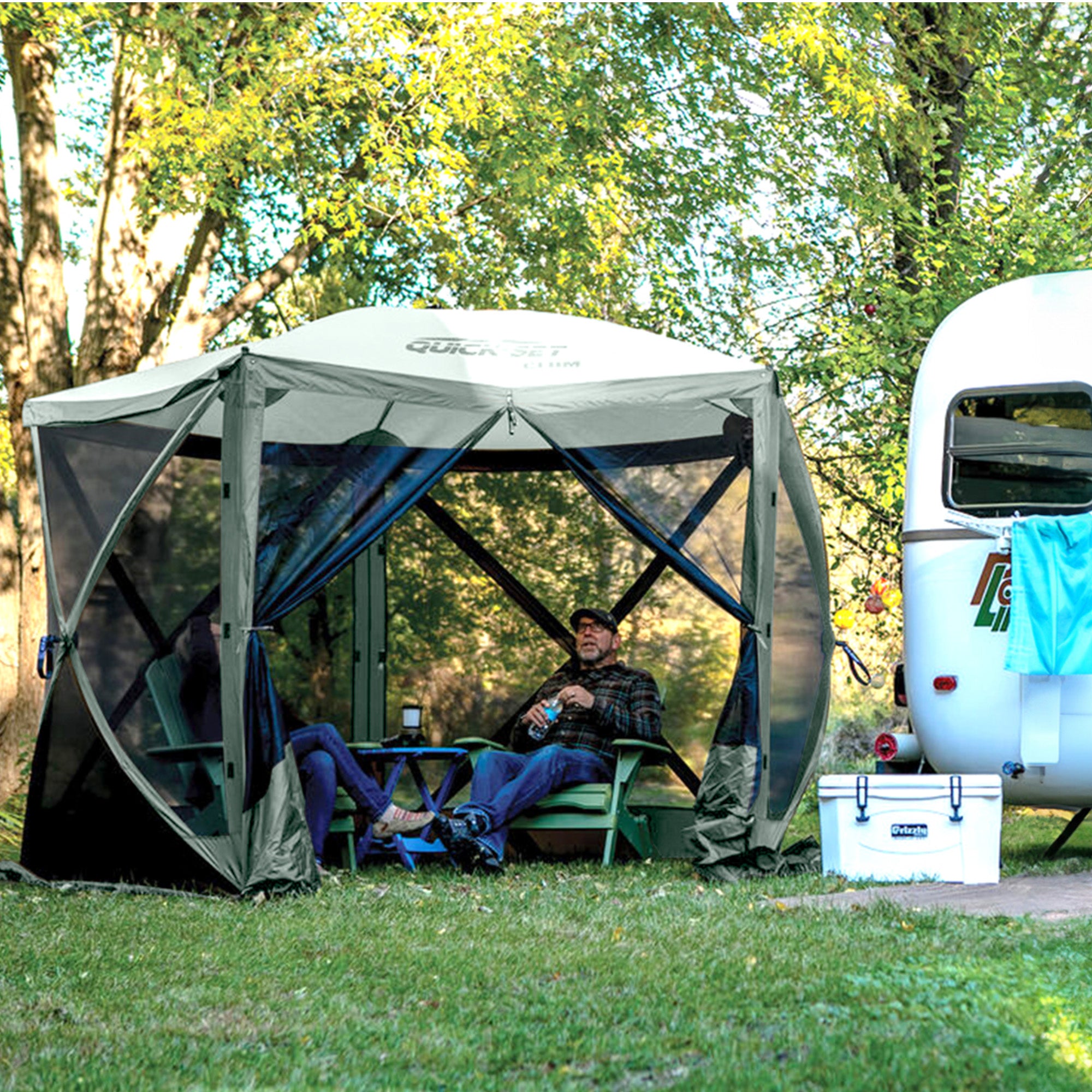 CLAM Quick-Set Adventure 9 x 9 Ft Portable Outdoor Camping Canopy Shelter, Gray - VMInnovations