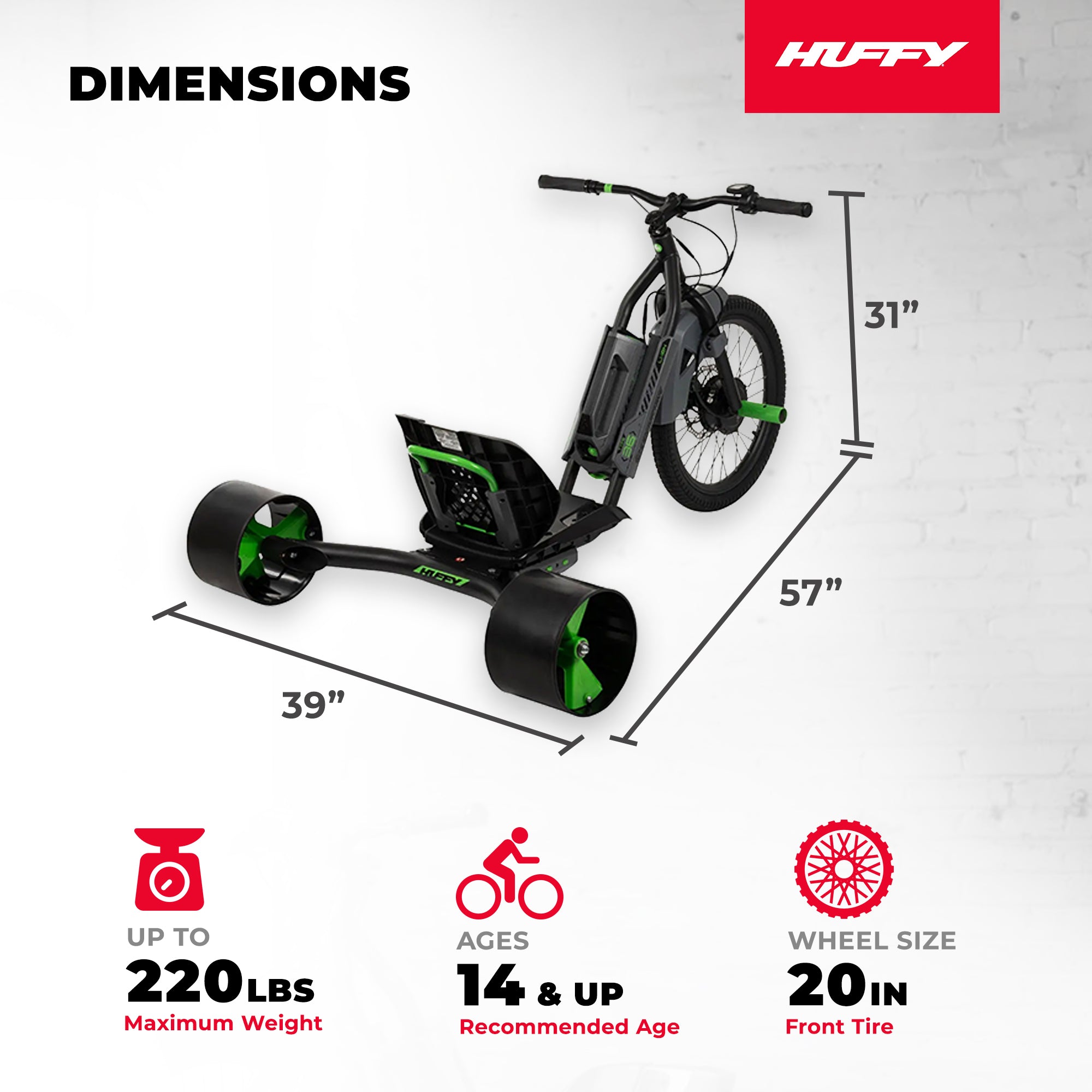 Huffy Green Machine Drift Trike 250W 36V Electric Kart, Ages 14+, Black (Used) - VMInnovations