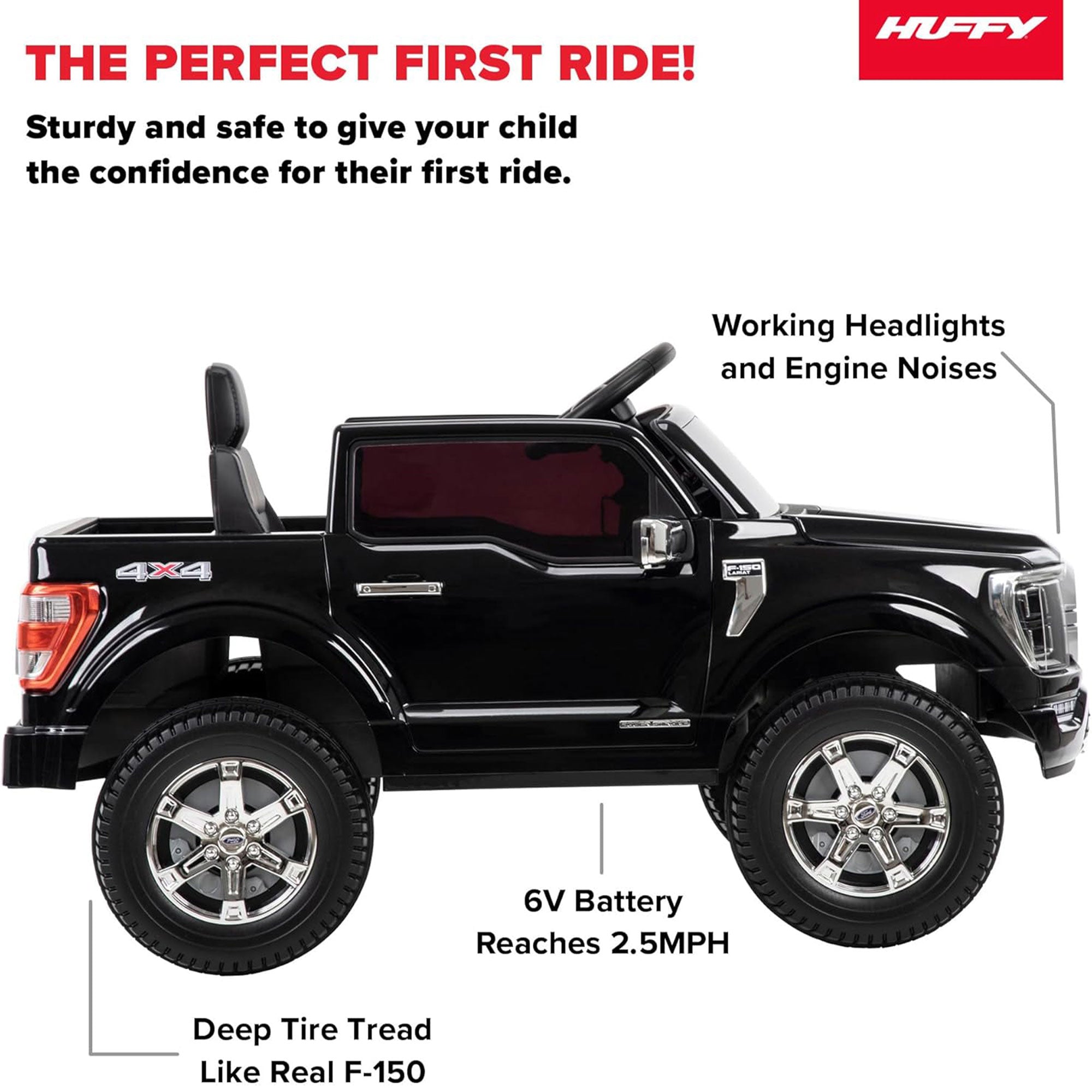 Huffy Ford F-150 Platinum Kids' Battery Ride On, 6V Electric Car for Kids, Black - VMInnovations