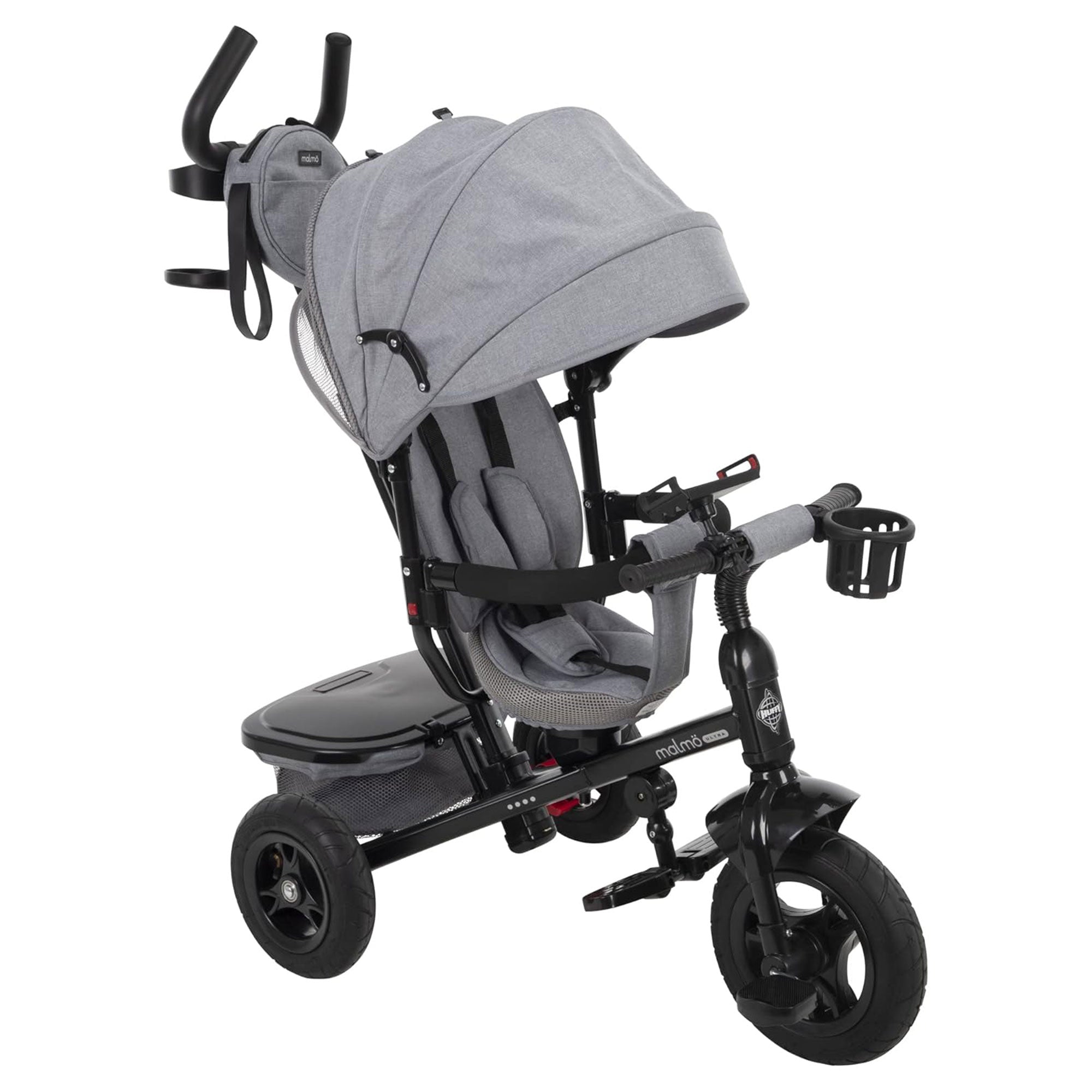 Huffy Malmo Luxe 4 in 1 Canopy Tricycle w/ Push Handle for Toddlers, Gray/Black - VMInnovations
