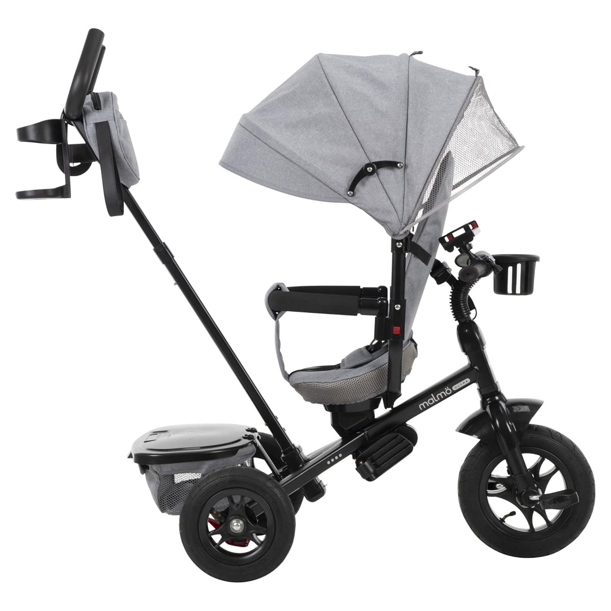Huffy Malmo 4 in 1 Canopy Tricycle w/ Push Handle for Toddlers, Gray/Black(Used) - VMInnovations