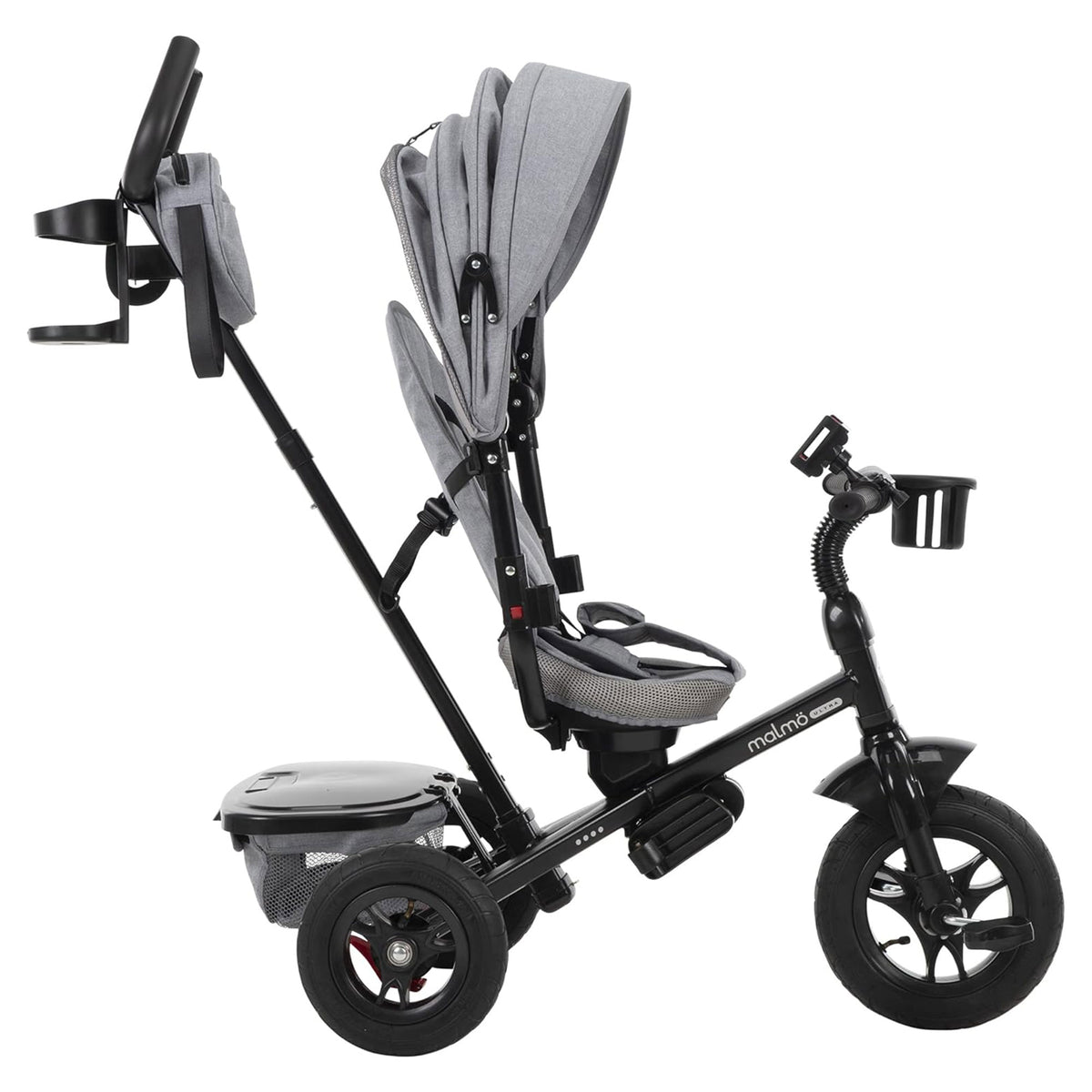Huffy Malmo 4 in 1 Canopy Tricycle w/ Push Handle for Toddlers, Gray/Black(Used) - VMInnovations