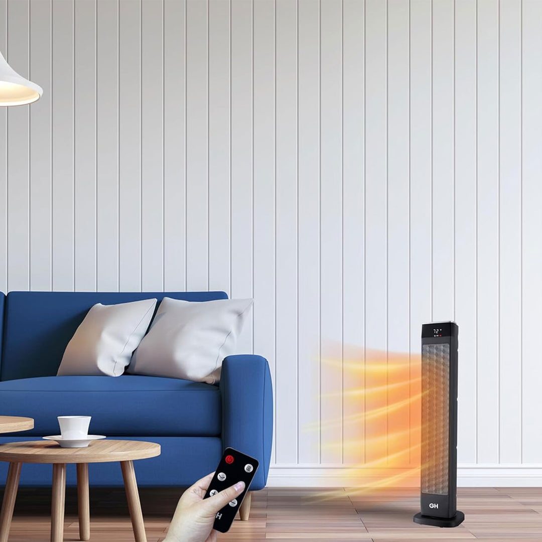 Good Housekeeping 30" Ceramic Tower Space Heater with Remote, Oscillating, Black - VMInnovations