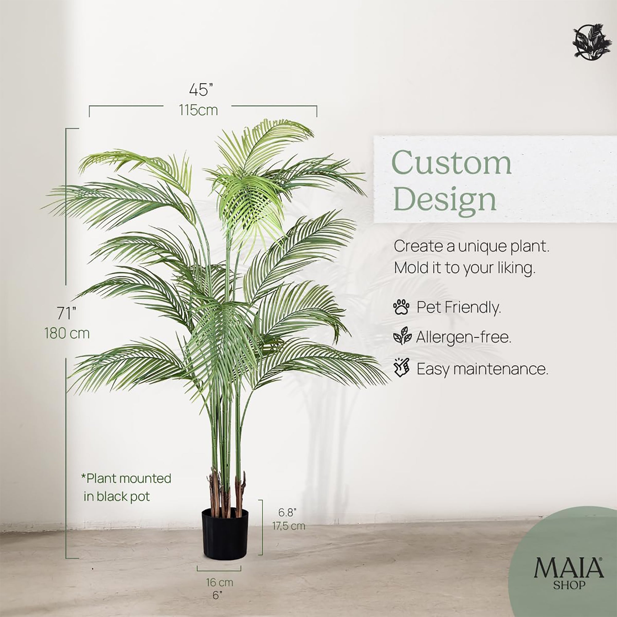Maia Shop Palm Tree 6' Faux Plant, Fake Silk Tree w/ Realistic Leaves (Open Box) - VMInnovations