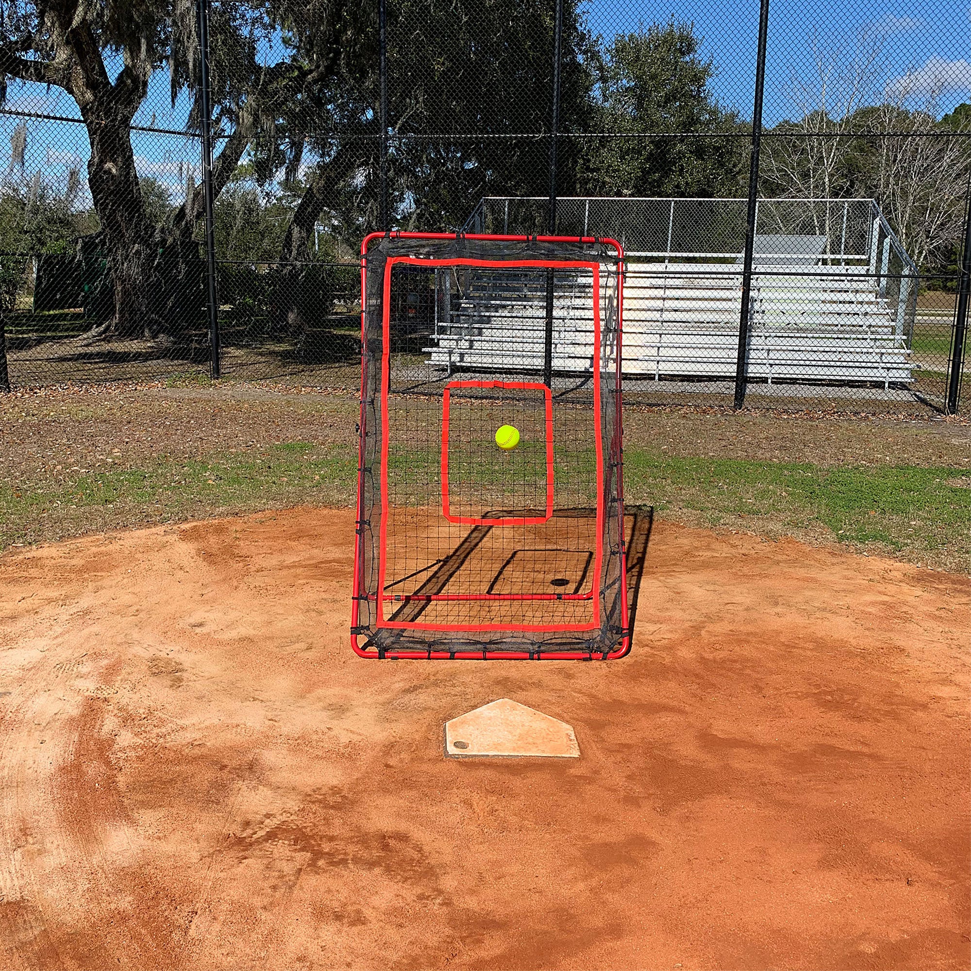 Hit Run Steal Baseball/Softball Pitchback Net w/ Adjustable Legs, Red (Used) - VMInnovations