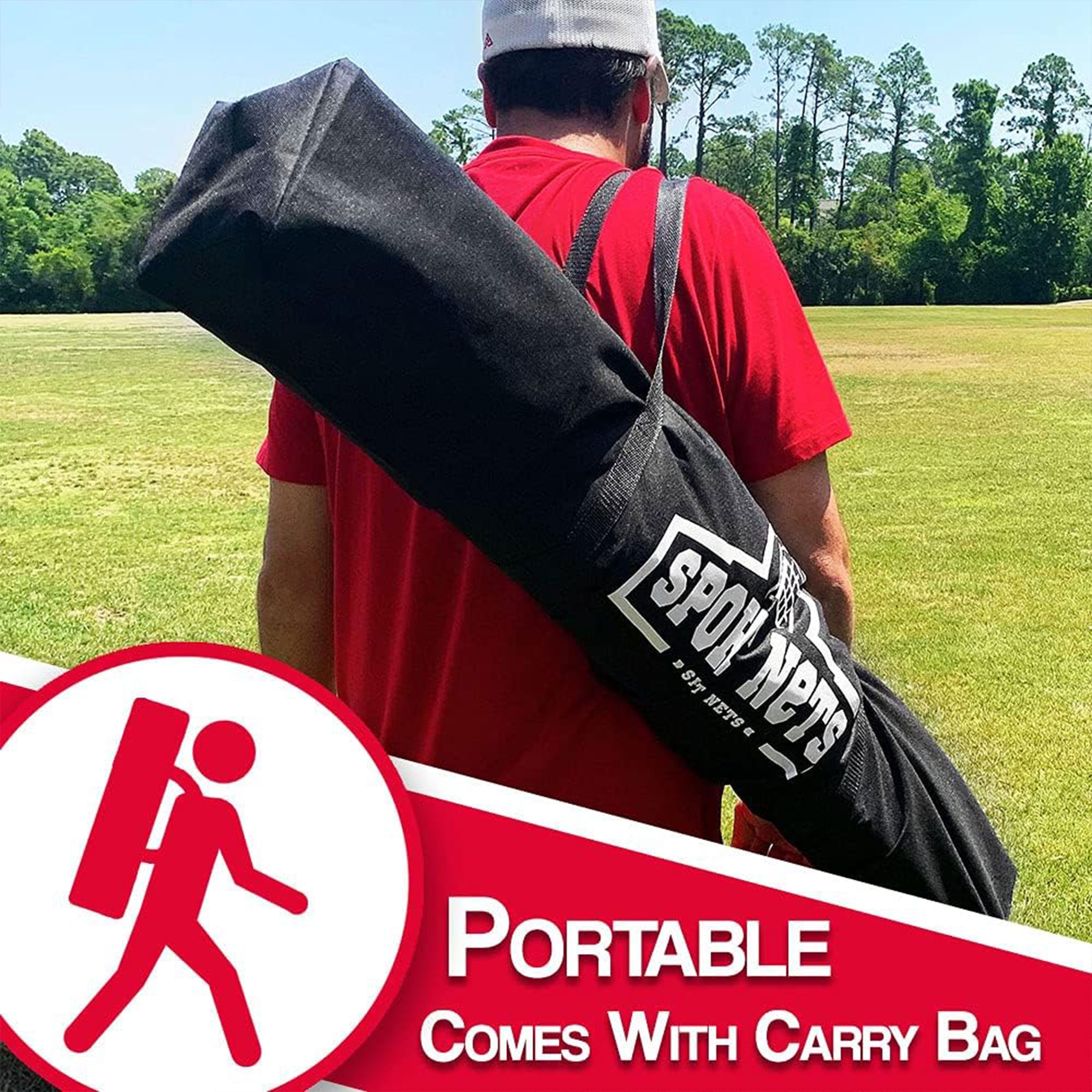 Hit Run Steal 10 x 7 Feet Golf Hitting Net for Indoor/Outdoor Use, Red/Black - VMInnovations