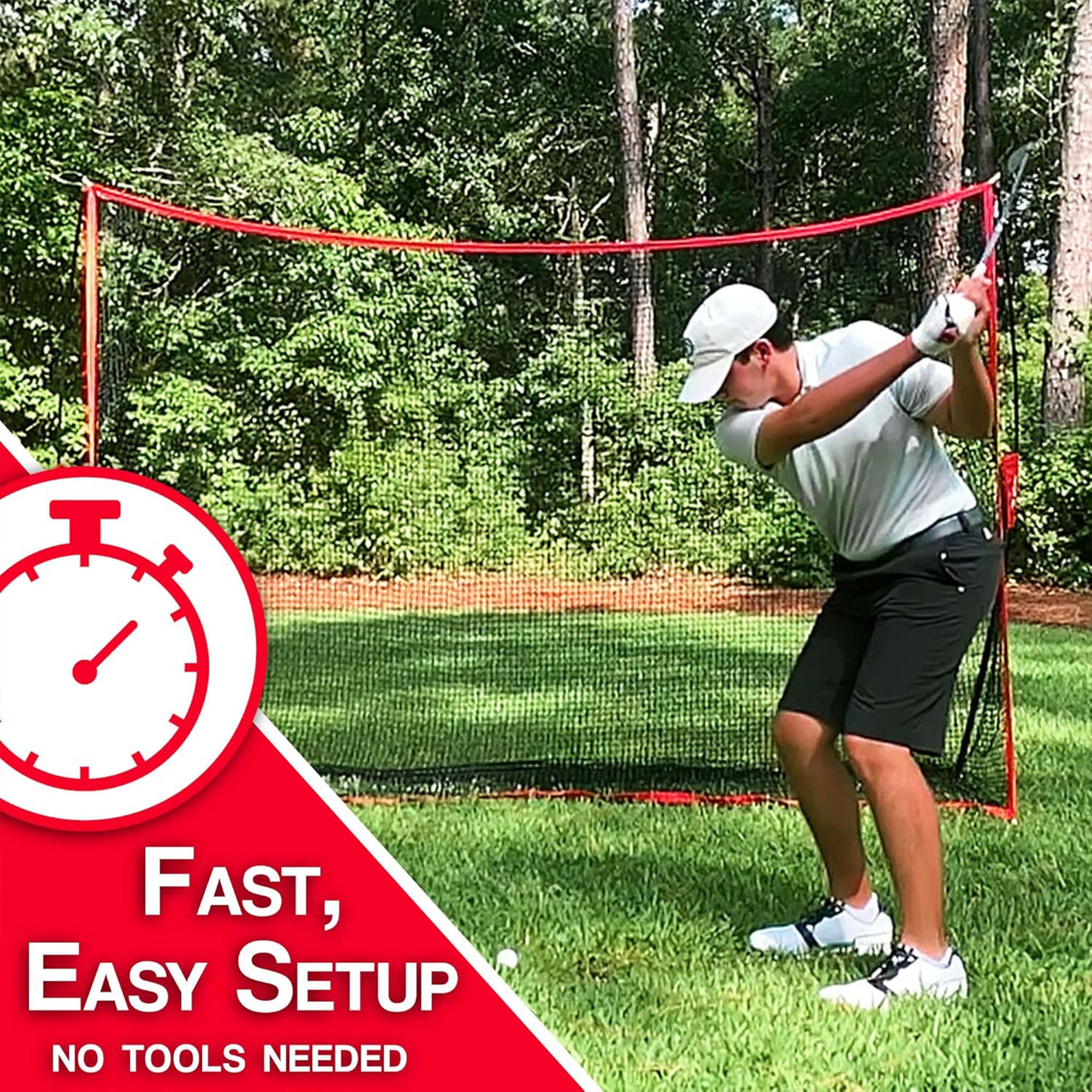 Hit Run Steal 10x7ft Golf Hitting Net for Indoor/Outdoor Use,Red/Black(Open Box) - VMInnovations