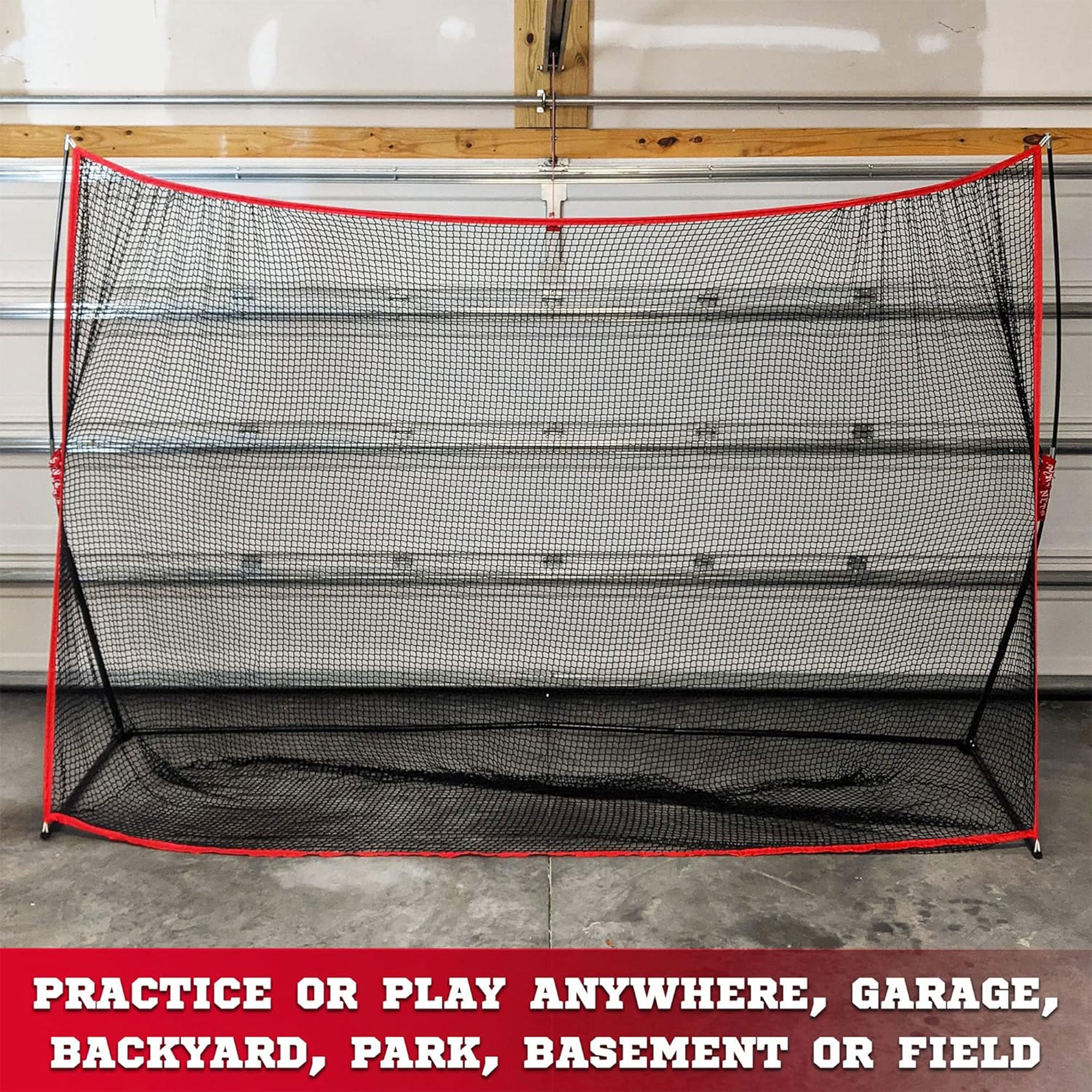 Hit Run Steal 10 x 7 Feet Golf Hitting Net for Indoor/Outdoor Use, Red/Black - VMInnovations