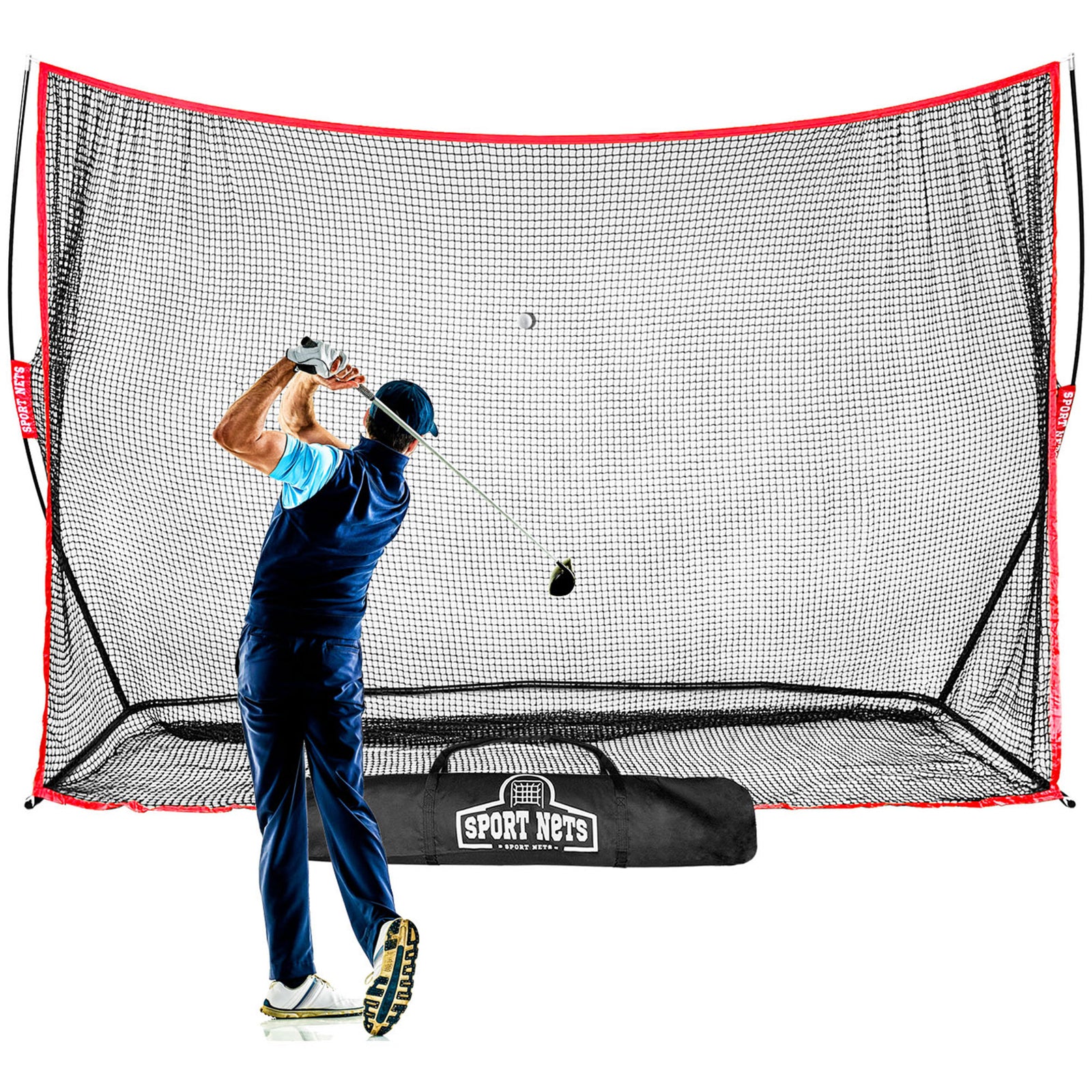 Hit Run Steal 10 x 7 Feet Golf Hitting Net for Indoor/Outdoor Use, Red/Black - VMInnovations