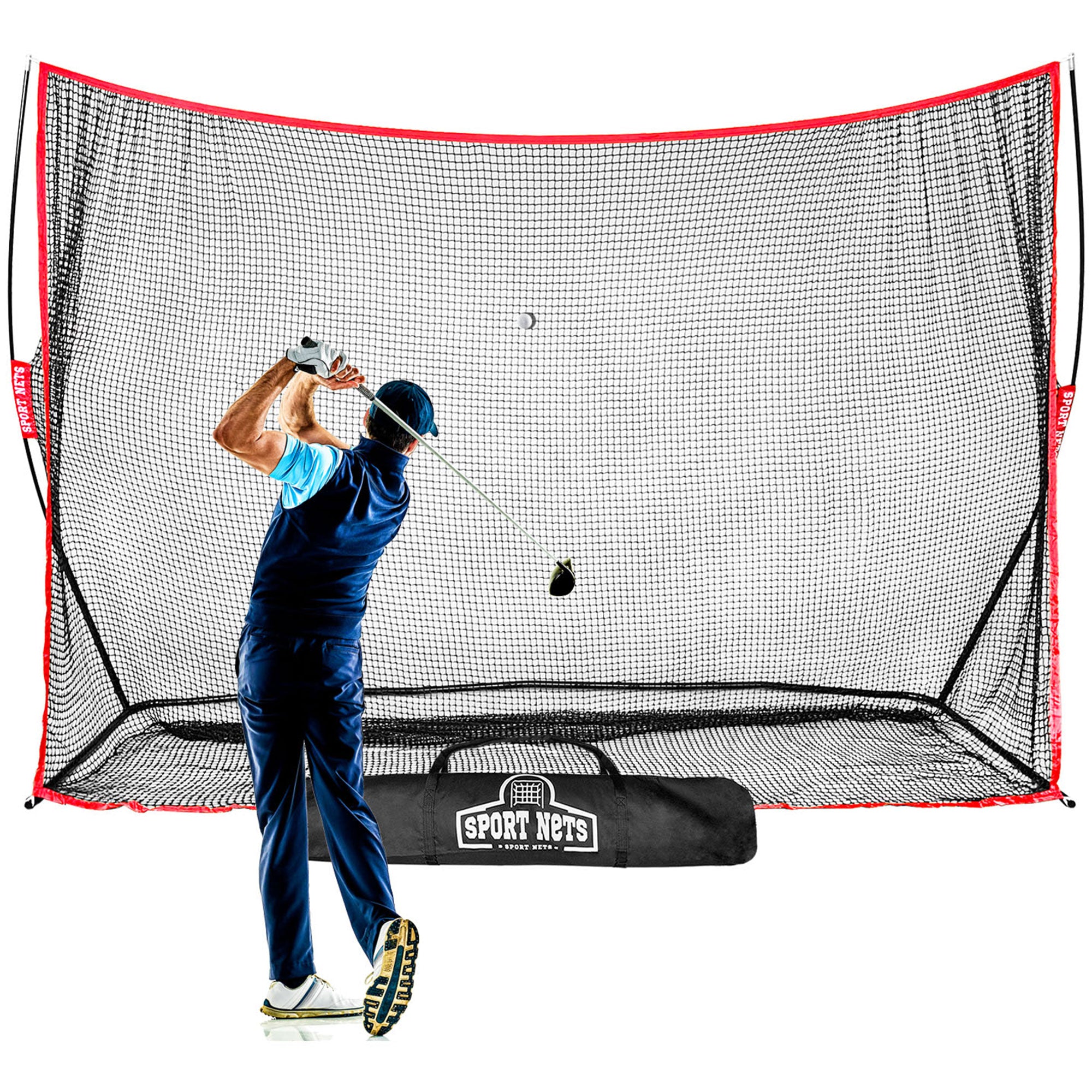 Hit Run Steal 10x7ft Golf Hitting Net for Indoor/Outdoor Use,Red/Black(Open Box) - VMInnovations