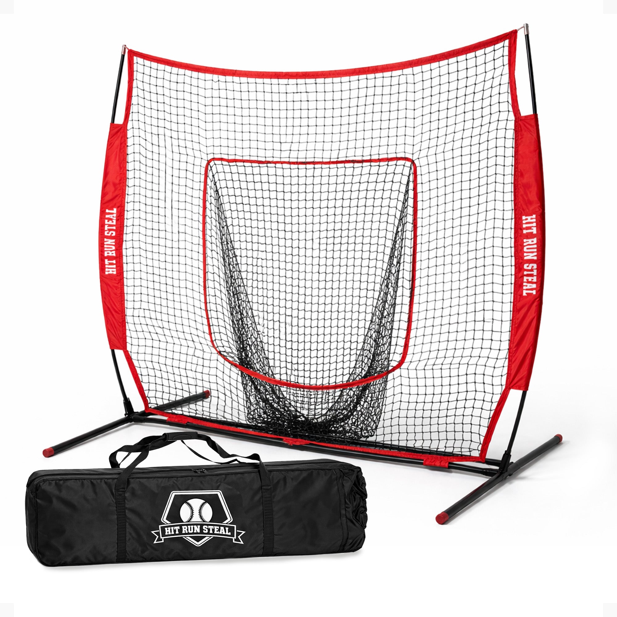 Hit Run Steal Heavy Duty Softball Baseball Net with Carrying Bag for Sports, Red - VMInnovations