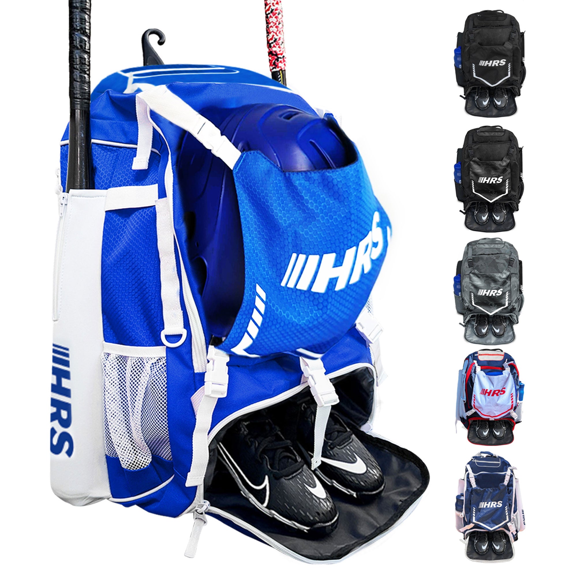 Hit Run Steal Bat Backpack, Holds 4 Bats, Glove, & Helmet, Royal Blue (Open Box) - VMInnovations