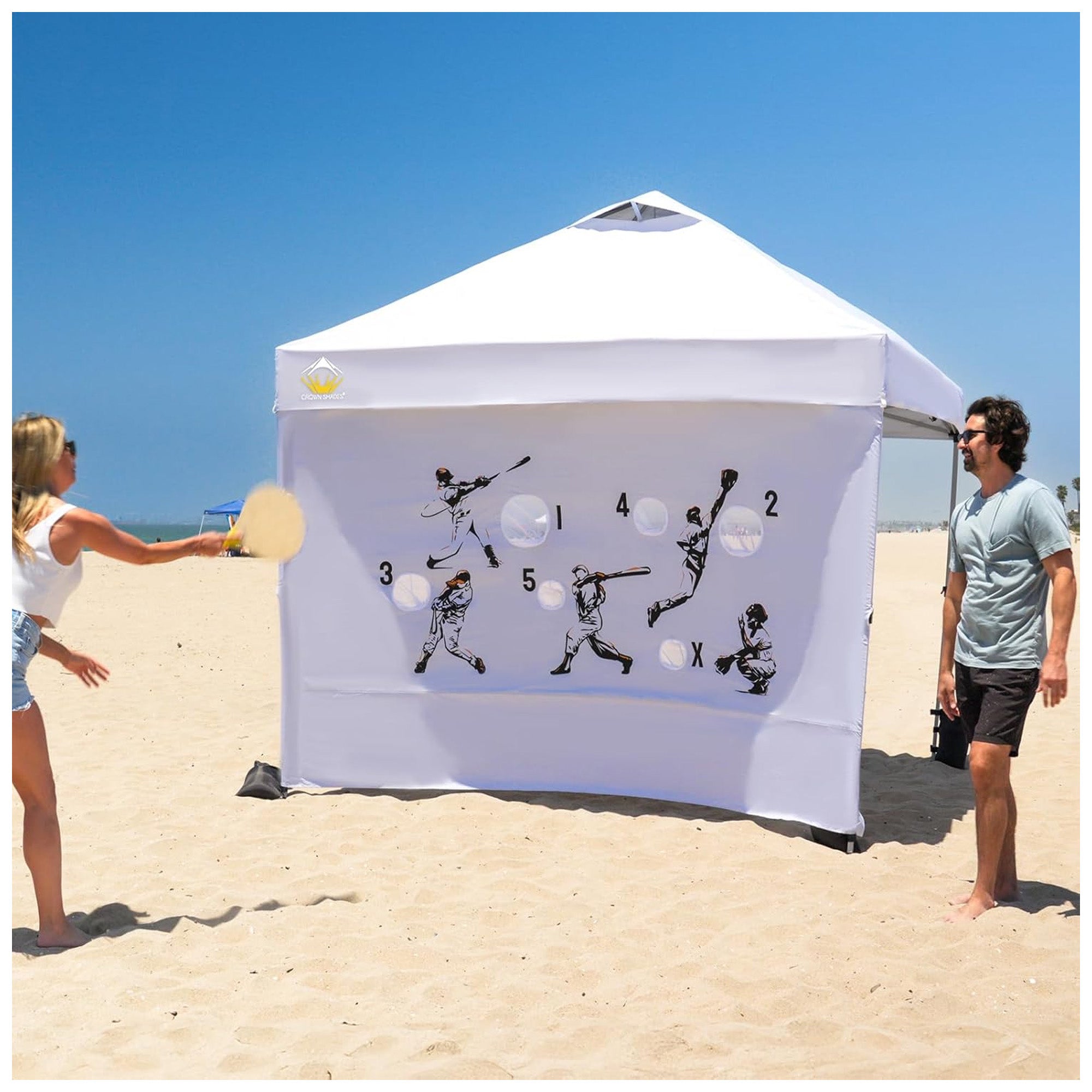 Crown Shades 10x10 Pop Up Canopy, Beach Tent w/Game Wall Netting, White (Used) - VMInnovations