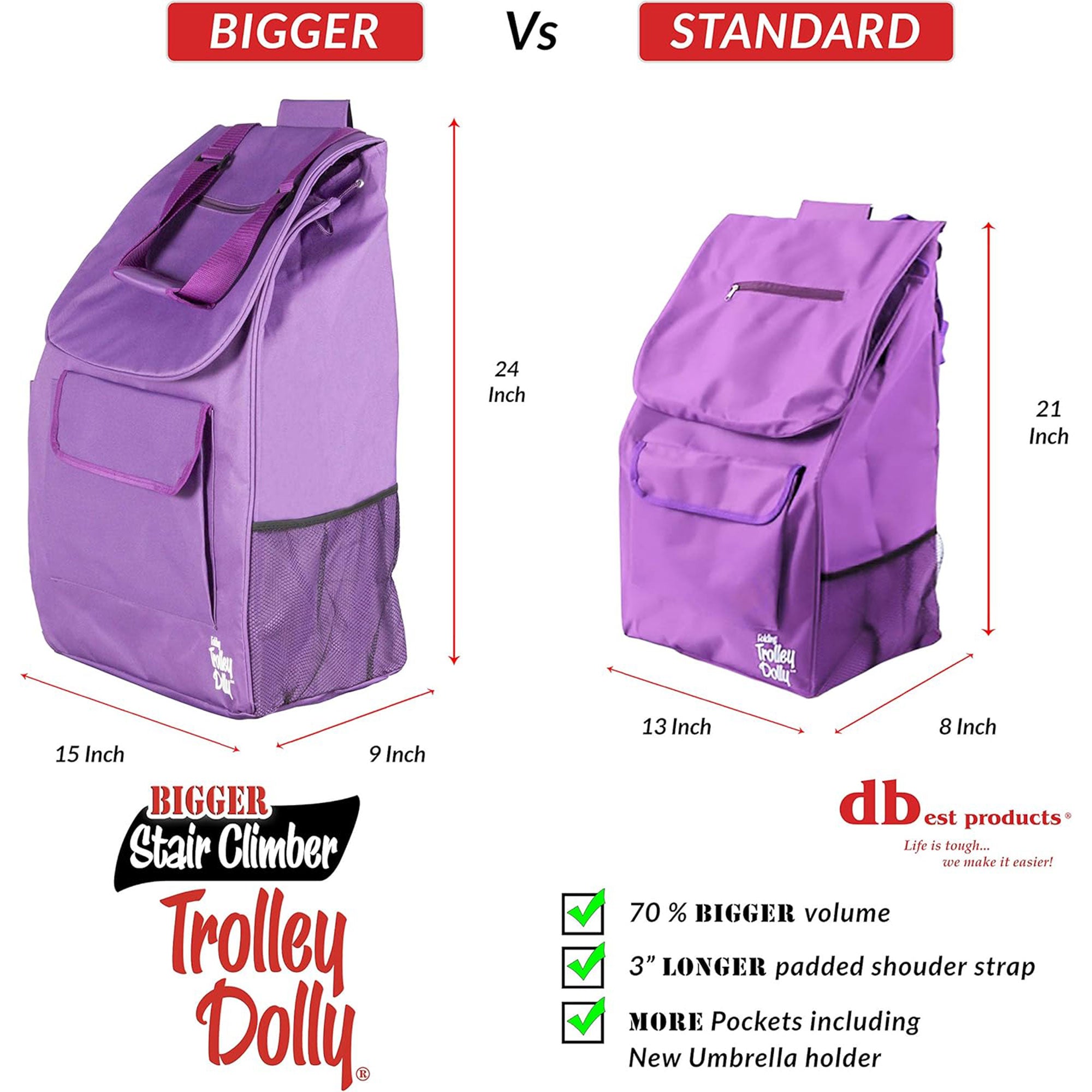dbest products Stair Climber Bigger Trolley 6 Wheel Foldable Cart Dolly, Purple - VMInnovations