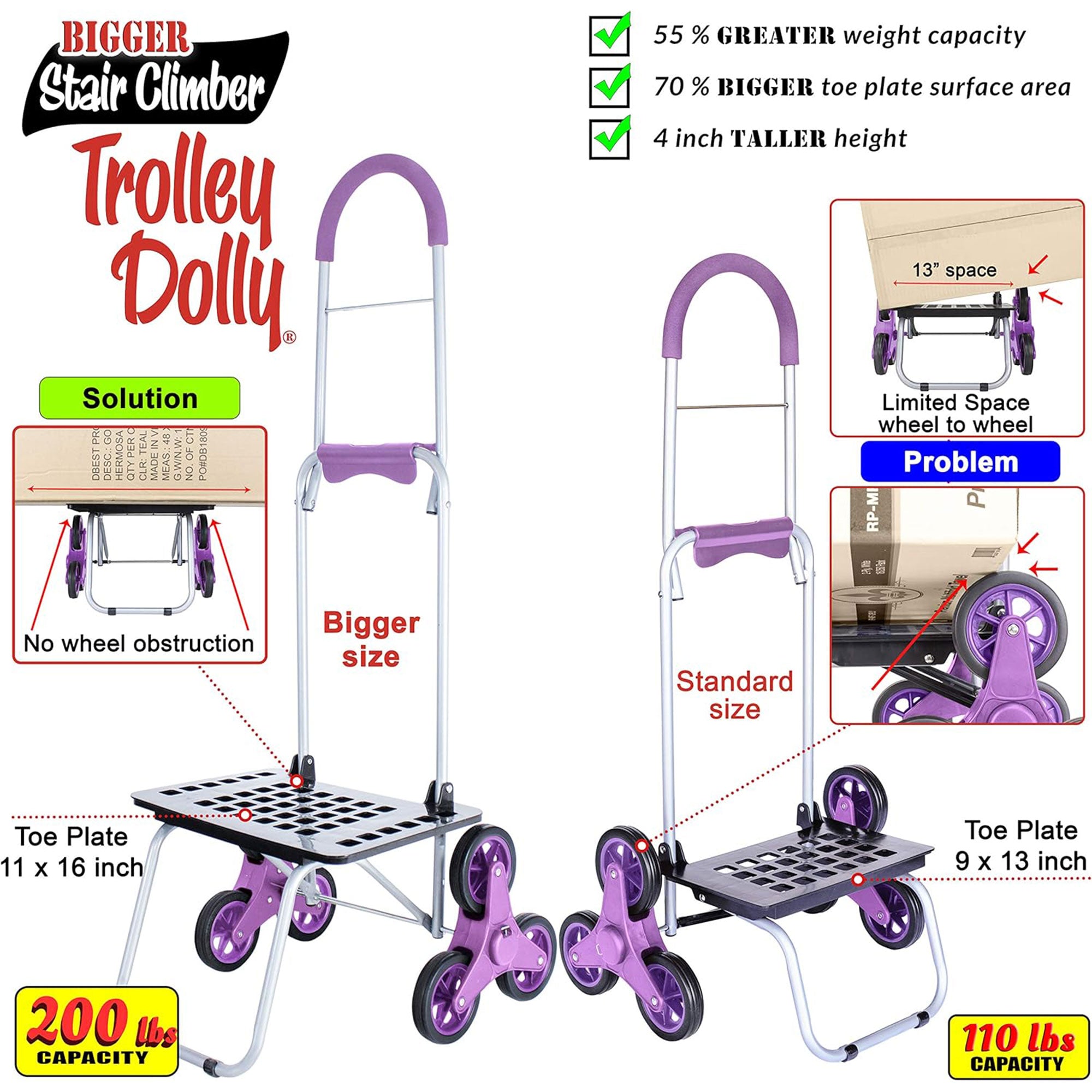 dbest products Stair Climber Bigger Trolley 6 Wheel Foldable Cart Dolly, Purple - VMInnovations
