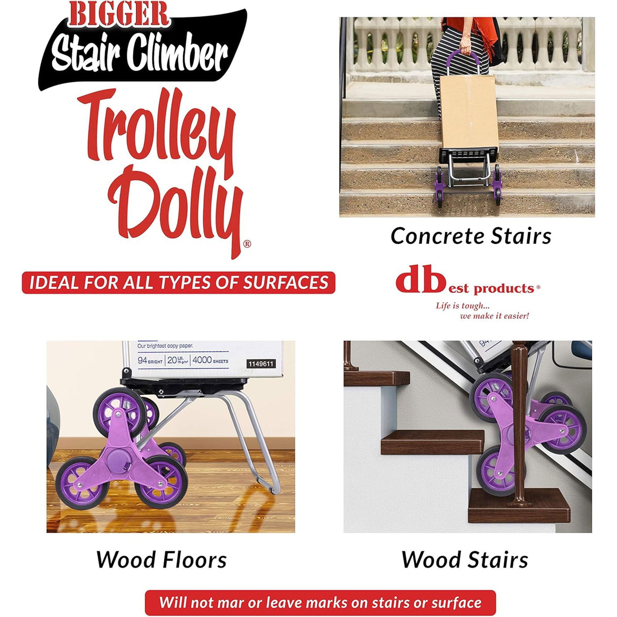 dbest products Stair Climber Bigger Trolley 6 Wheel Foldable Cart Dolly, Purple - VMInnovations