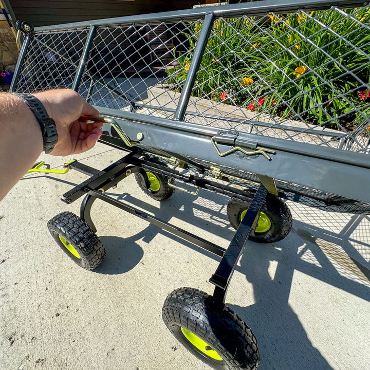 Yard Tuff 3 in 1 Dual-Side Dump Utility Wagon for Garden with Fold-Down Sides - VMInnovations