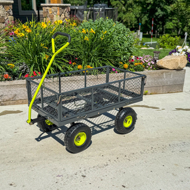 Yard Tuff 3 in 1 Dual-Side Dump Utility Wagon for Garden with Fold-Down Sides - VMInnovations