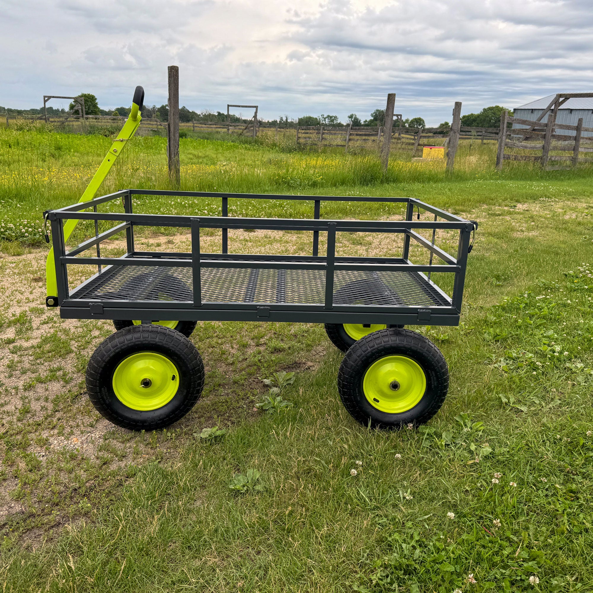Yard Tuff Jumbo Wagon Steel Mesh Deck Utility Outdoor Yard Cart, 34 x 52 Inch - VMInnovations