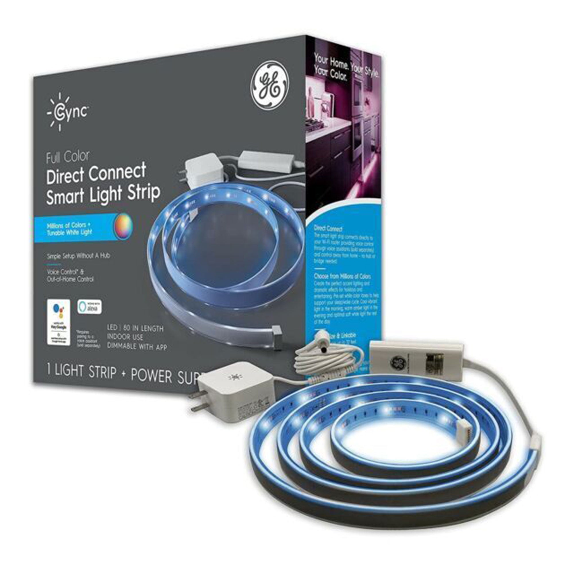 GE 2 Pack Cync Smart LED Light Strip with Voice and Out of Home Control, 80 In