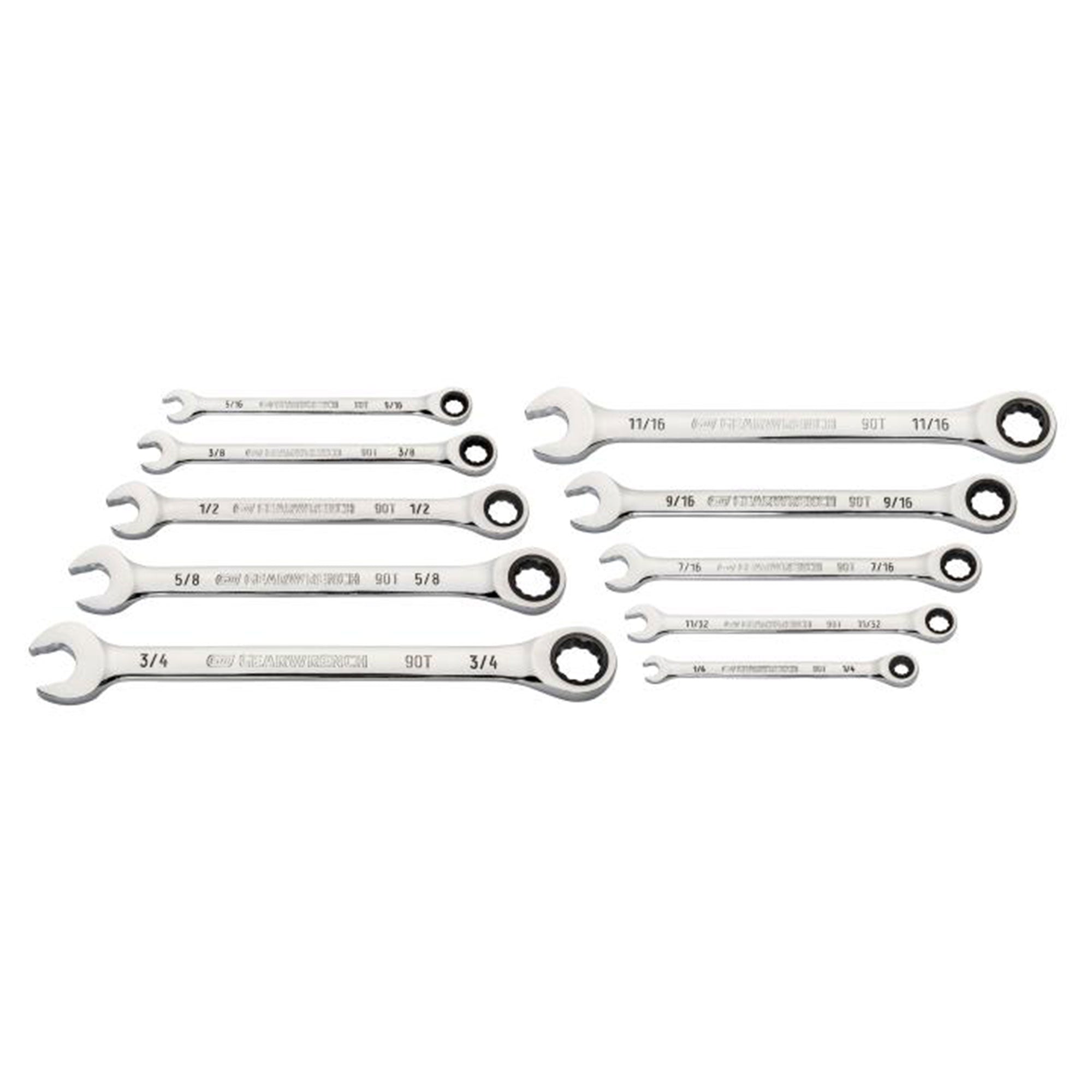 GEARWRENCH 10 Piece 90 Tooth SAE Ratcheting Wrench Set, 12 Point Box End, Chrome - VMInnovations