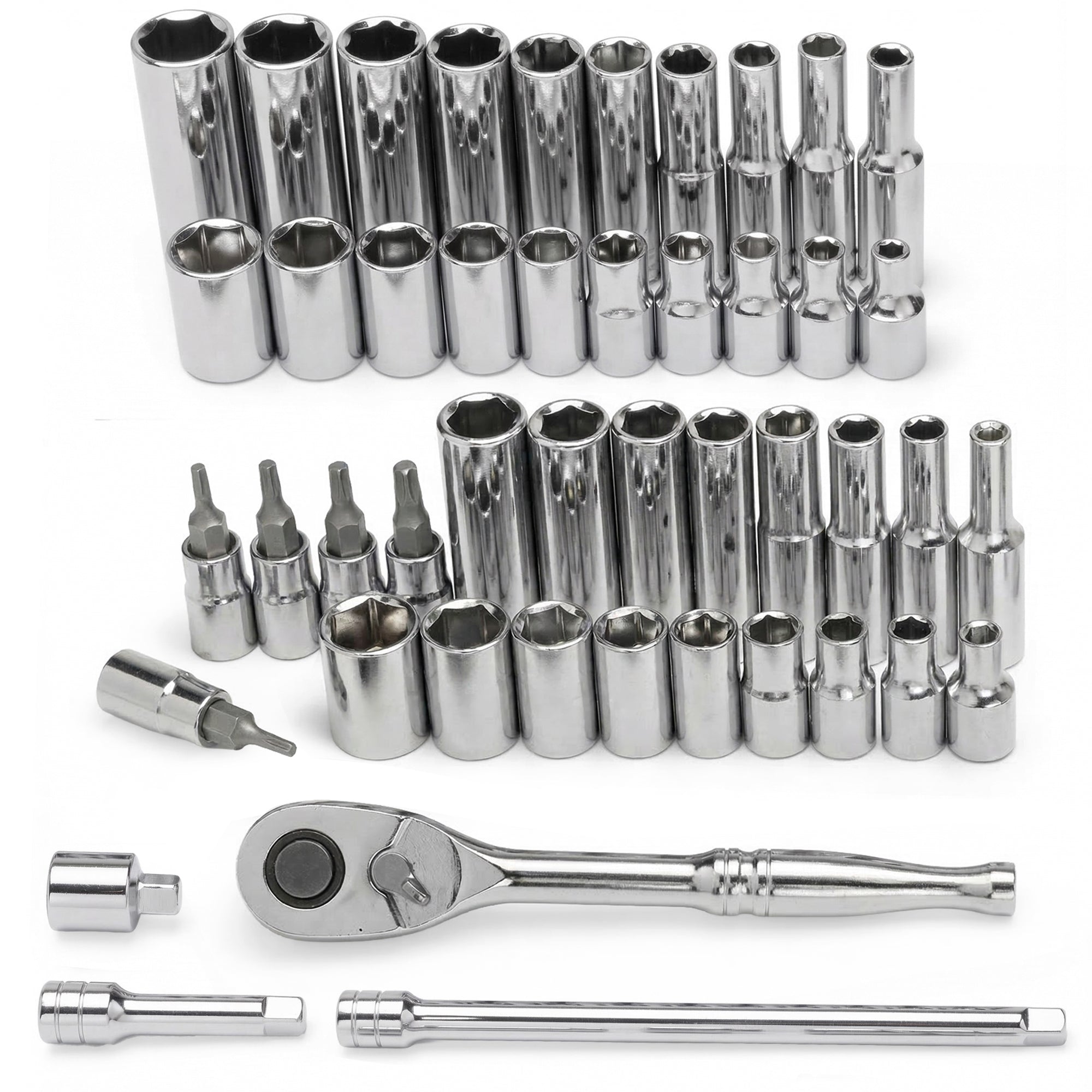 Master Mechanic 45-Piece SAE Socket Tool Set, 1/4 Inch Drive, Ratchet Wrench Kit - VMInnovations