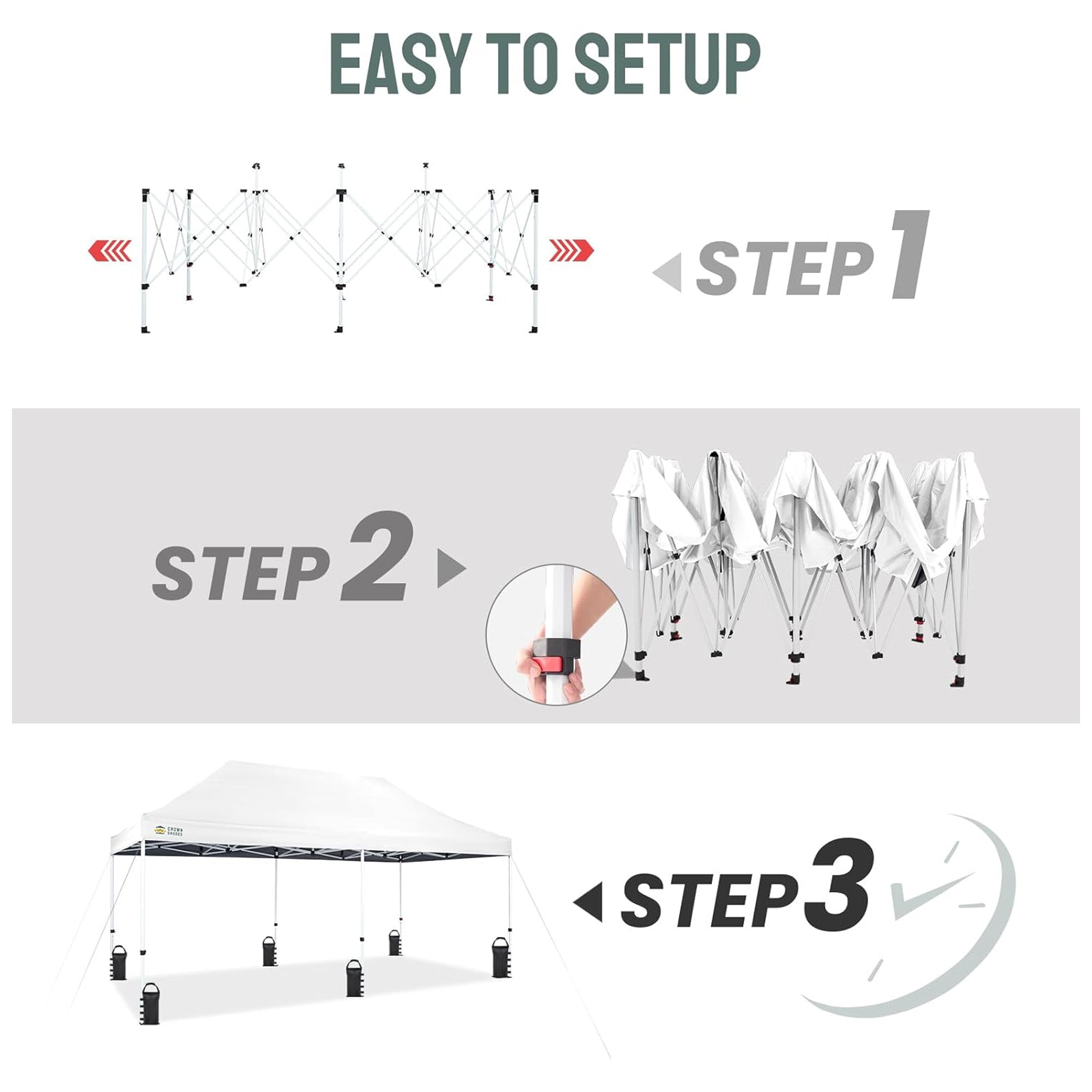 CROWN SHADES 10x20 Pop Up Canopy, Commercial Heavy Duty Tent, White (Used) - VMInnovations