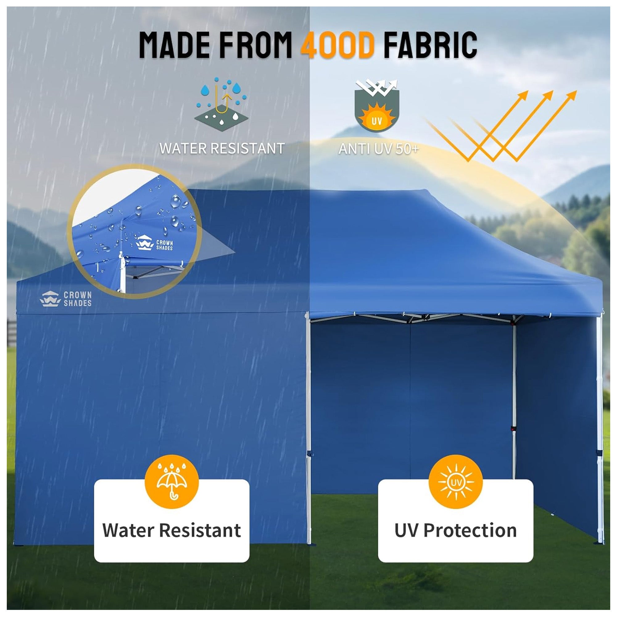 CROWN SHADES 10x20 Pop Up Canopy w/4 Sidewalls, Commercial Tent (Used) - VMInnovations