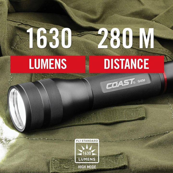 Coast G450 Focusing Flashlight w/Twist Focus & Bulls-Eye Spot Beam Technology - VMInnovations