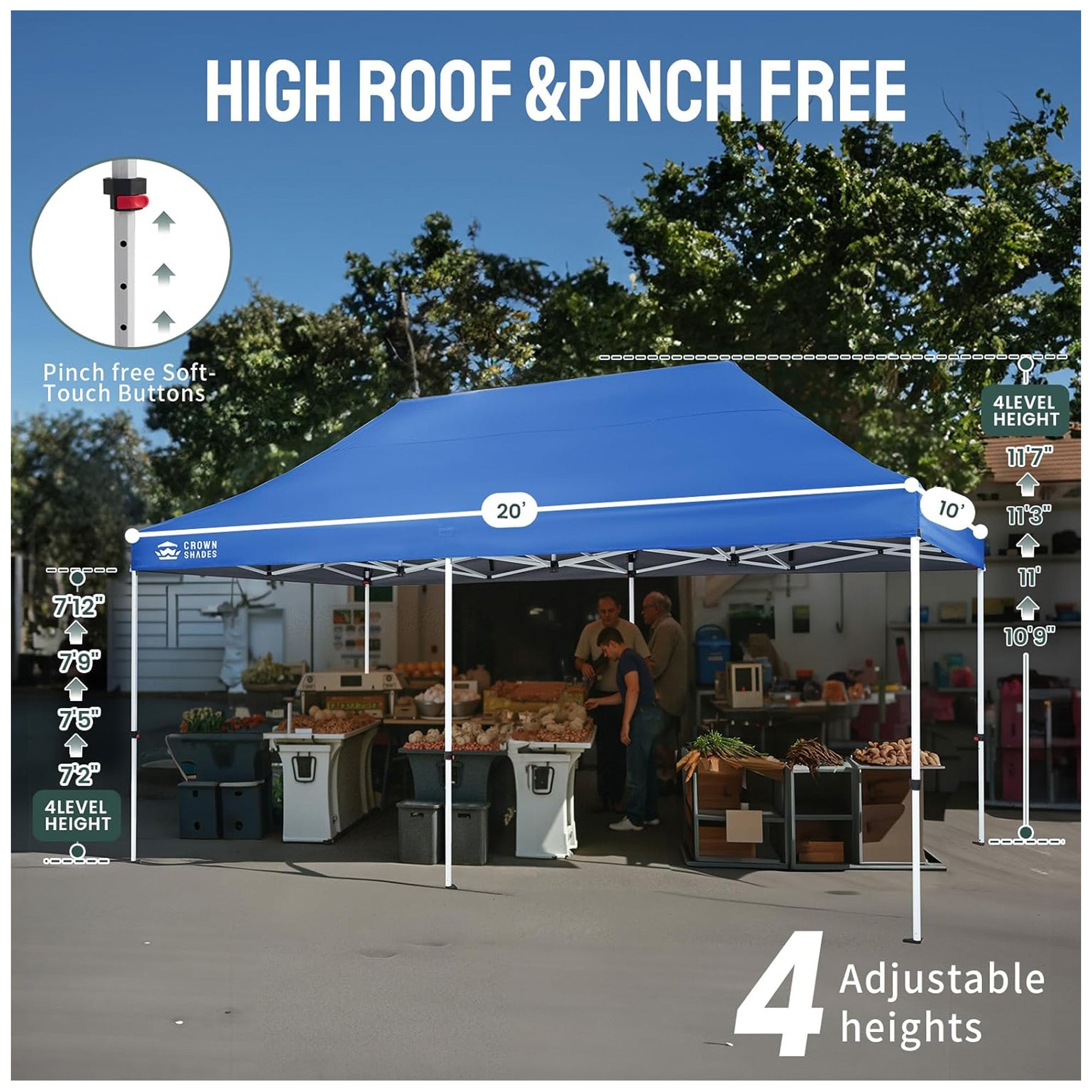 CROWN SHADES 10x20 Pop Up Canopy, Commercial Heavy Duty Tent, Blue (Used) - VMInnovations