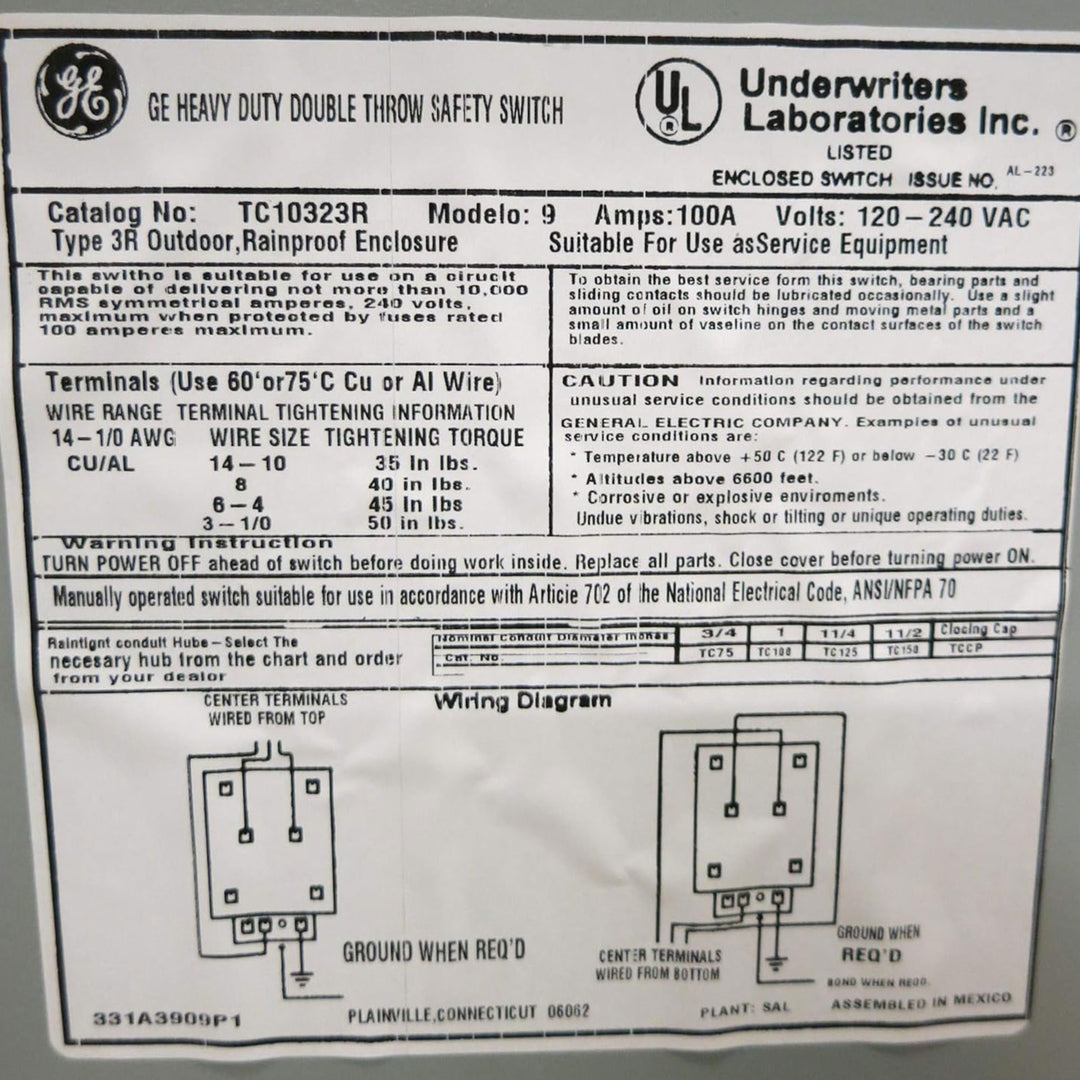 GE Outdoor Double Pole Double Throw Safety Switch, 100 Amp, Manual Disconnect - VMInnovations
