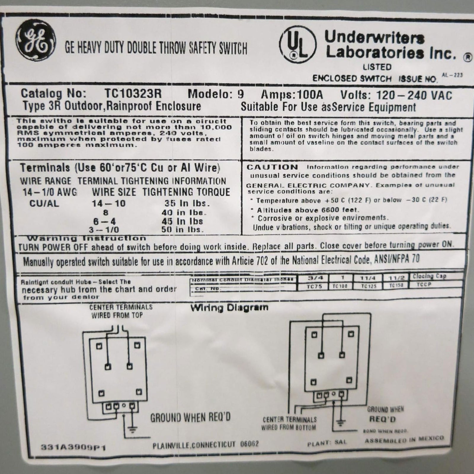 GE Outdoor Double Pole Double Throw Safety Switch, 100 Amp, Manual Disconnect - VMInnovations