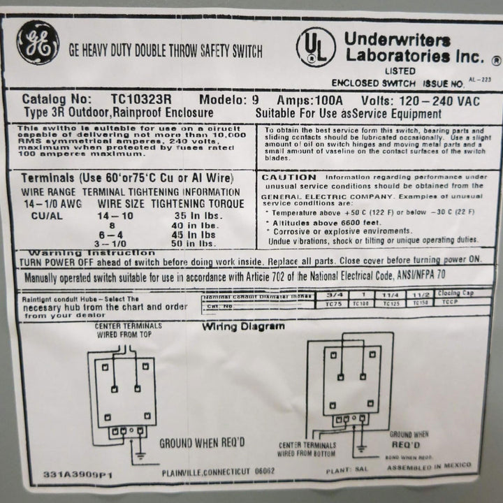GE Outdoor Double Pole Double Throw Safety Switch, 100 Amp, Manual Disconnect - VMInnovations
