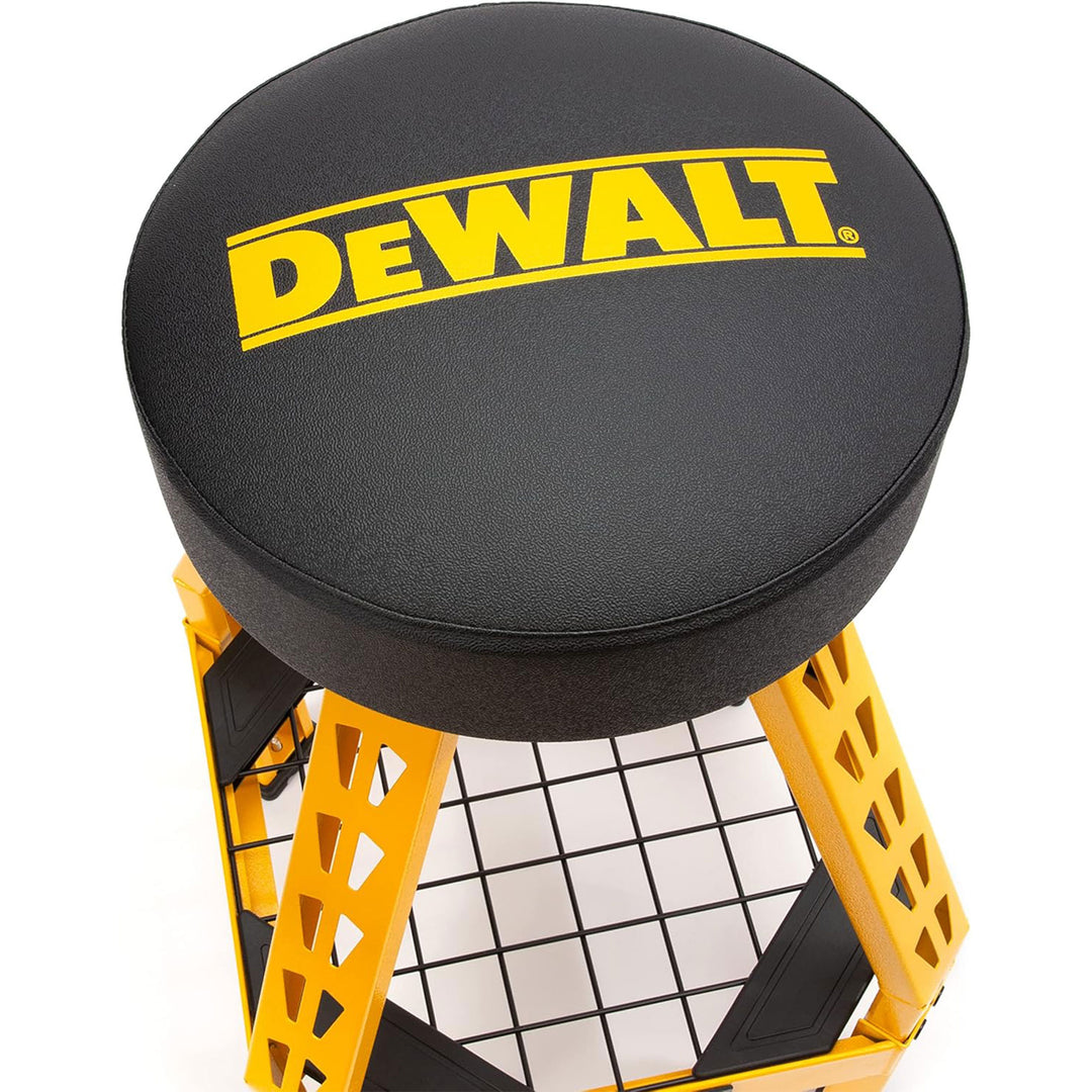 Dewalt Shop Stool 360 Degree Swivel Seat, Tool Shelf, 17.25 x 30 Inches, Black - VMInnovations