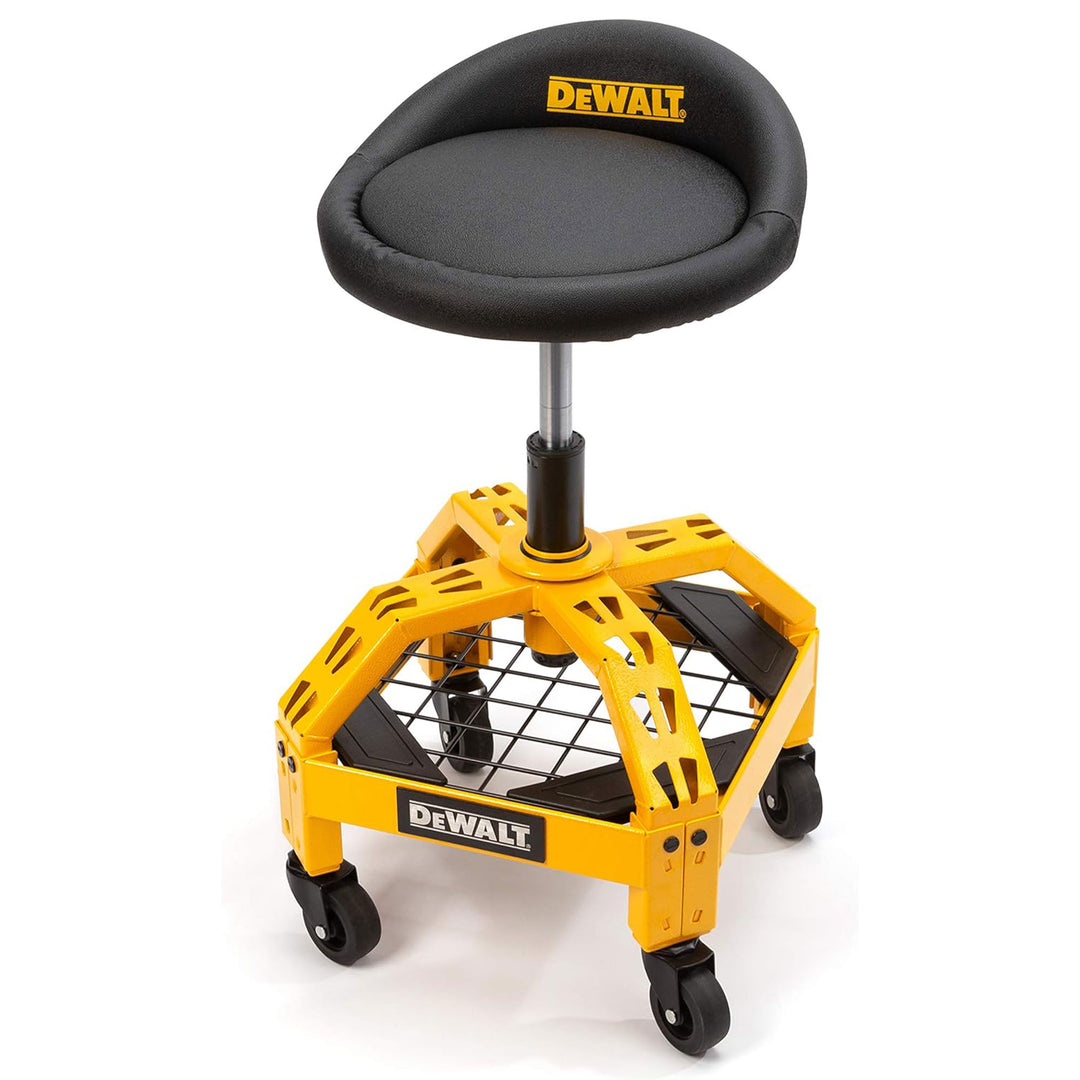 Dewalt Adjustable Shop Stool Heavy-Duty Padded Rolling Chair with Storage Rack - VMInnovations