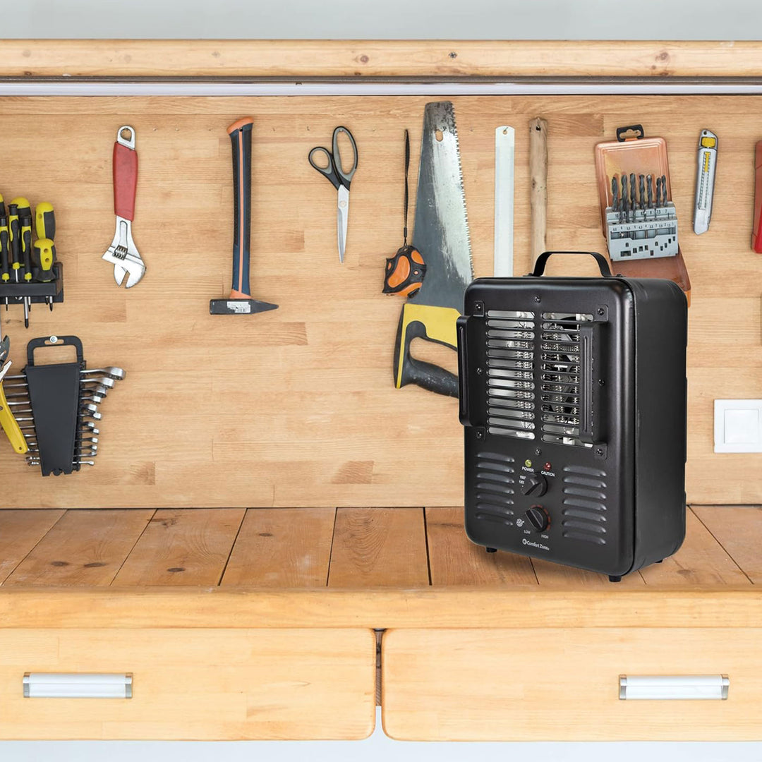 Comfort Zone 1500W Electric 3 Heat Utility Heater w/Adjustable Thermostat, Black - VMInnovations