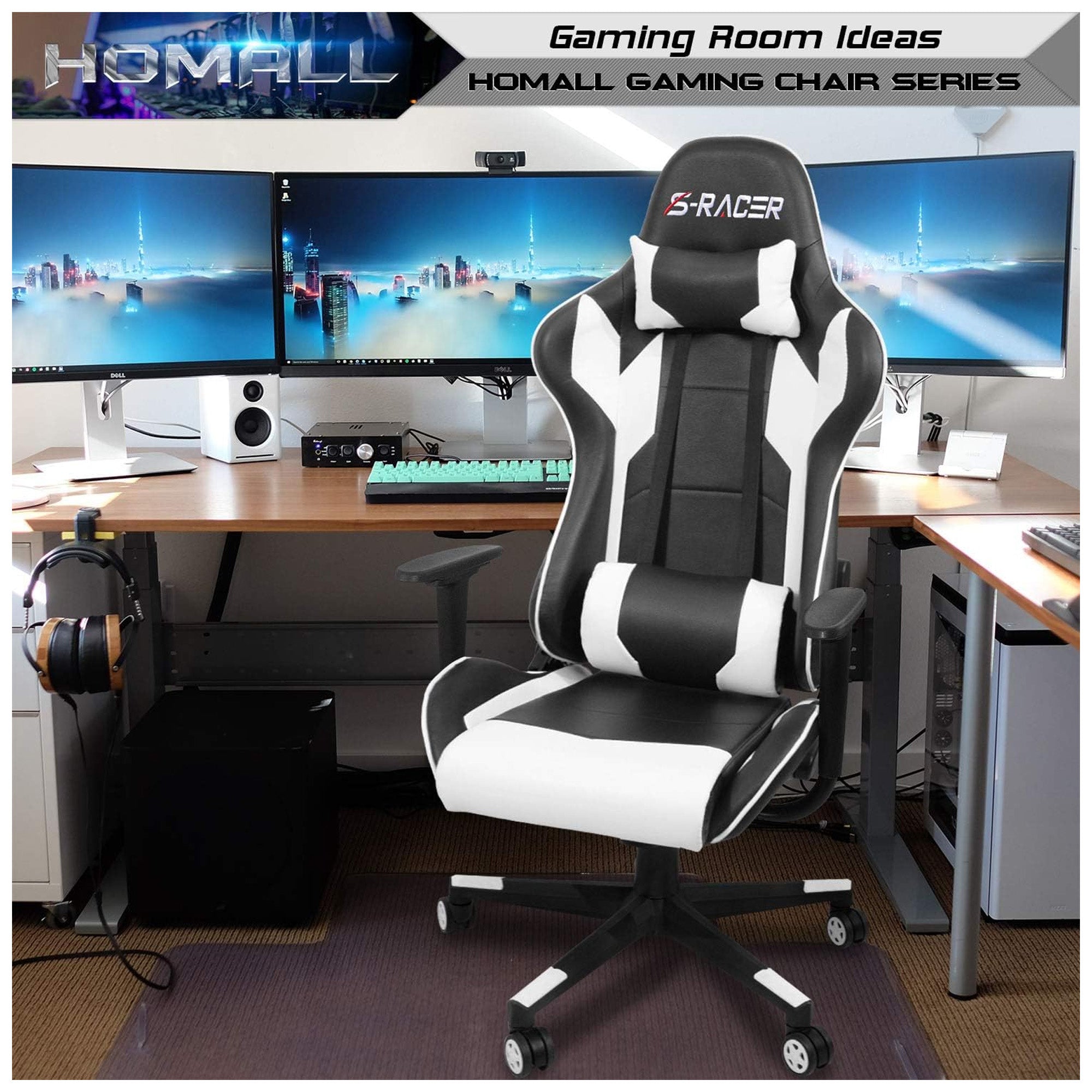 Homall Gaming Chair, High Back Leather Swivel Seat w/Lumbar Support (Open Box)