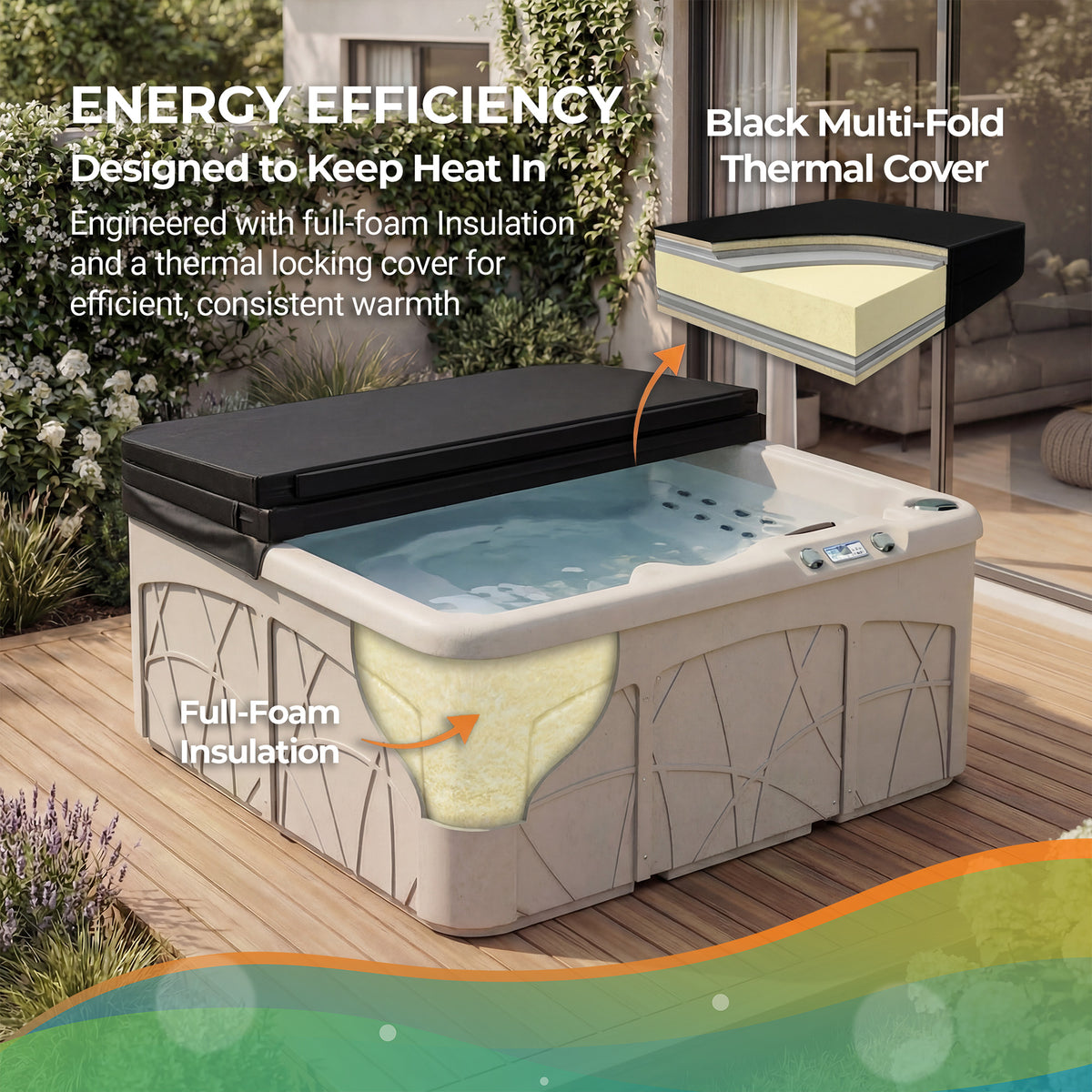 LifeSmart 5 Person Square Hot Tub Spa with Black Cover & Molded Spa Step, Sand
