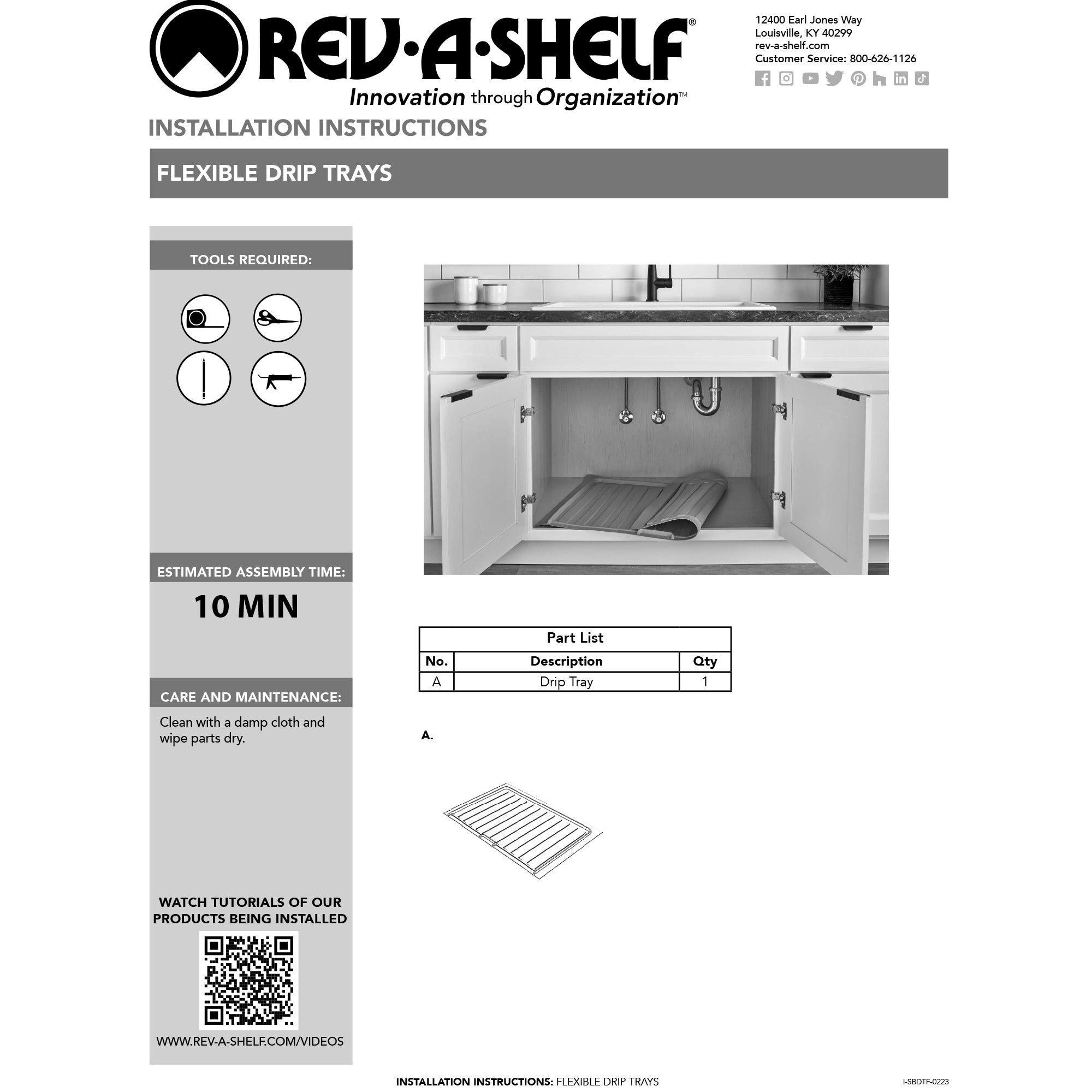 Rev-A-Shelf Under Sink Drip Tray for Vanity Base Cabinets, Fits 33" - 36"