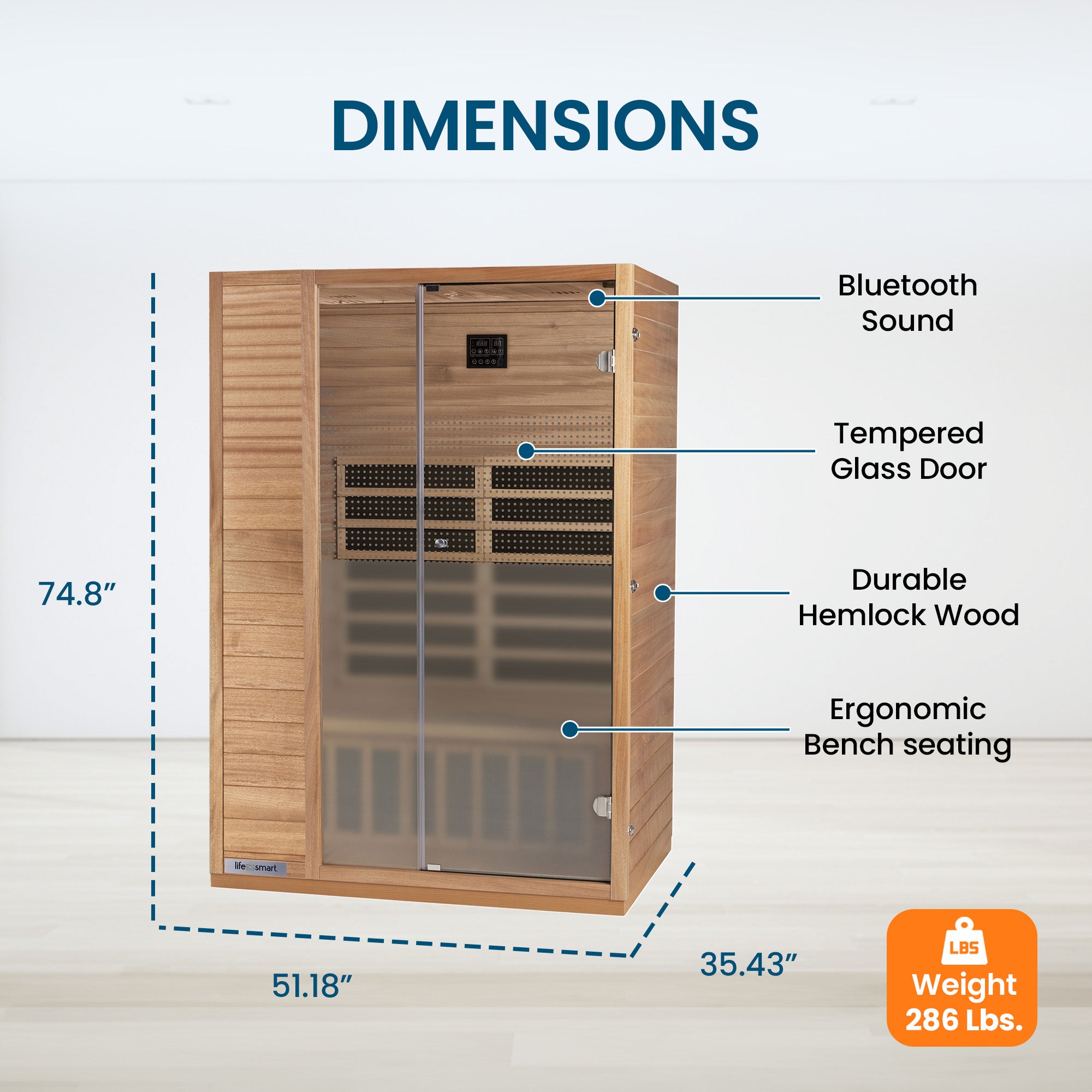Lifesmart 2 Person Infrared Sauna w/ 5 Heaters, Natural Light Wood (Open Box) - VMInnovations