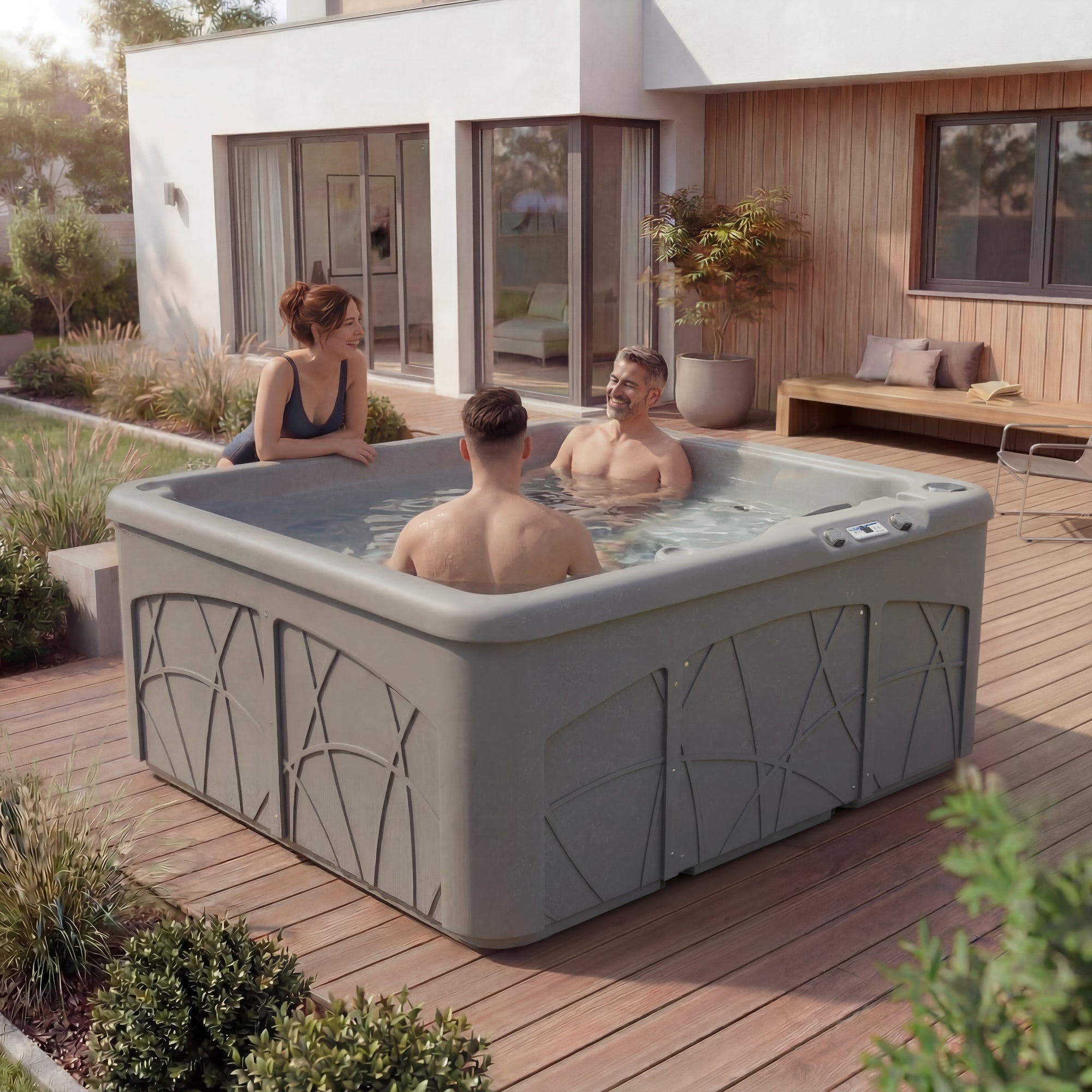 Lifesmart Spas 5 Person Plug and Play 28 Jet LED Outdoor Hot Tub, LS350DX, Taupe - VMInnovations