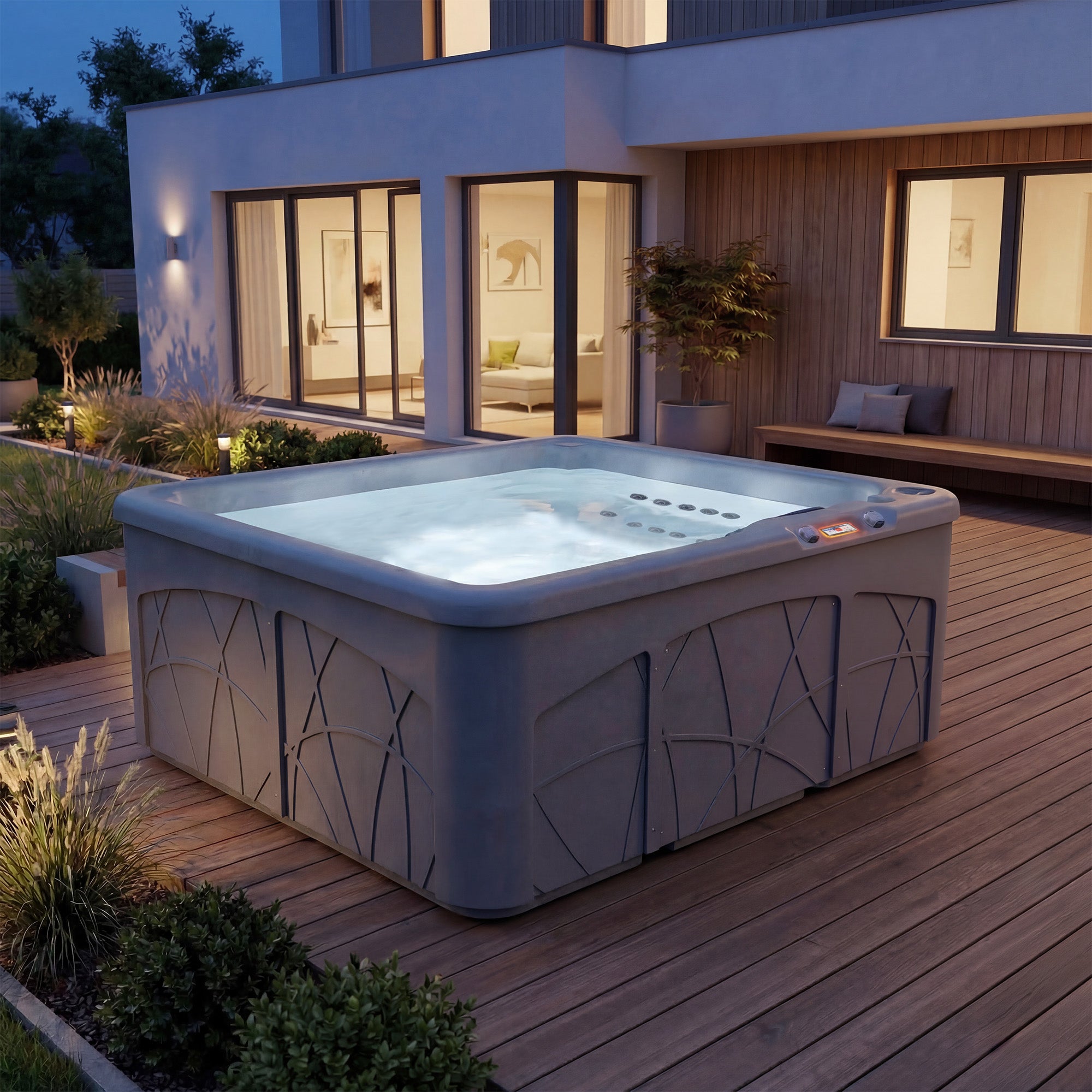 Lifesmart Spas 5 Person Plug & Play 28 Jet LED Hot Tub, LS350DX, Taupe(Open Box) - VMInnovations