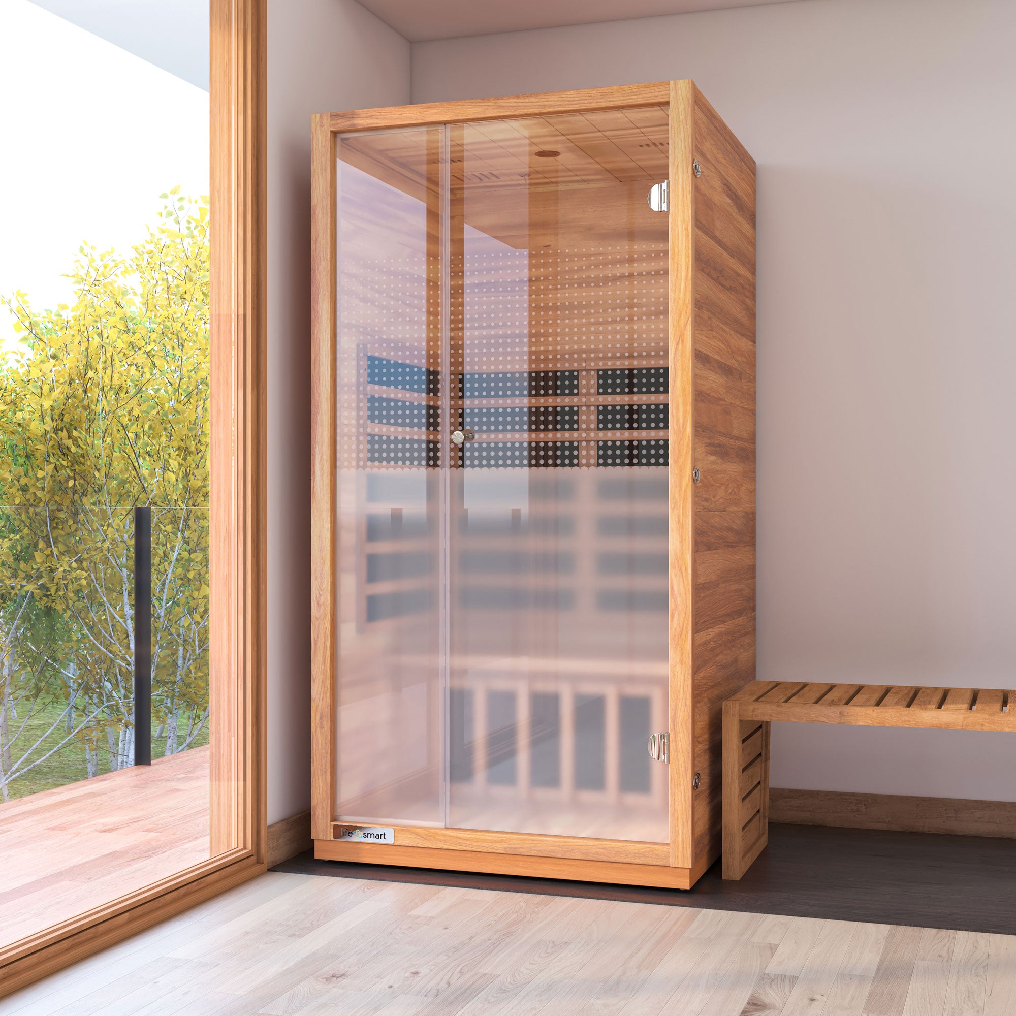 Lifesmart Sahara 1 Person Infrared Sauna w/ 4 Heaters, LSS-1, Natural Light Wood - VMInnovations