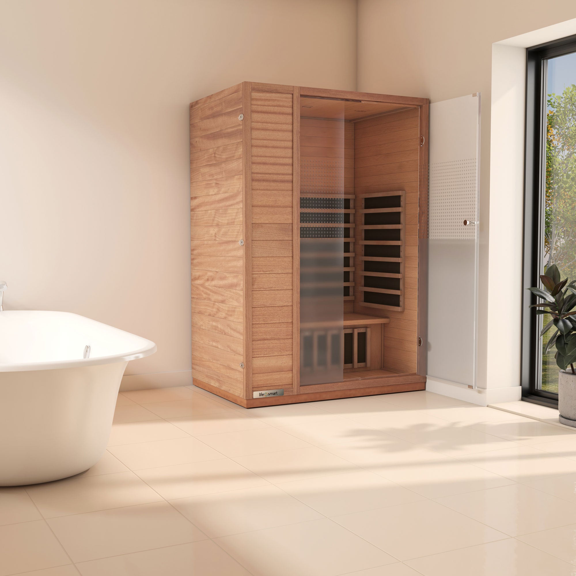 Lifesmart 2 Person Infrared Sauna w/ 5 Heaters, Natural Light Wood (For Parts) - VMInnovations
