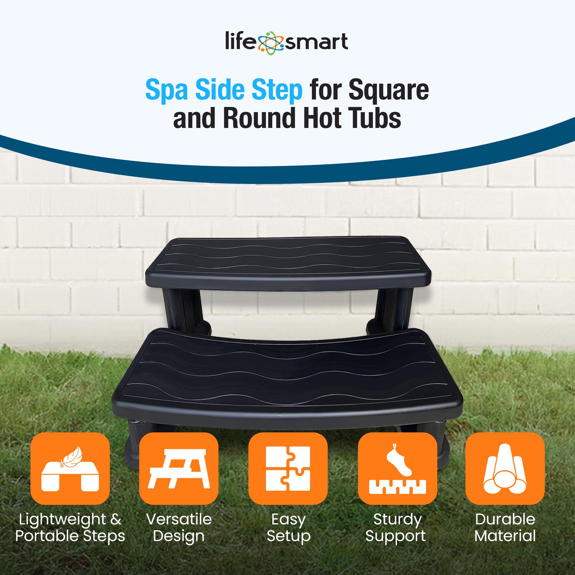 Lifesmart Hot Tub Spa Side Step for Square and Round Hot Tubs, 31" x 16", Black - VMInnovations