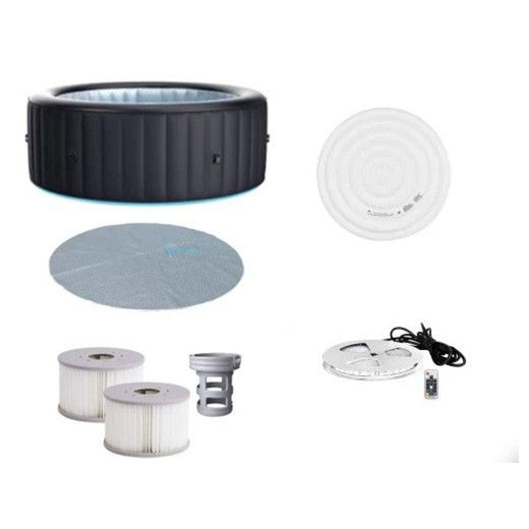 MSpa Round Inflatable Bubble Spa, 4 to 6 Person Hot Tub with LED Lights, Aurora - VMInnovations