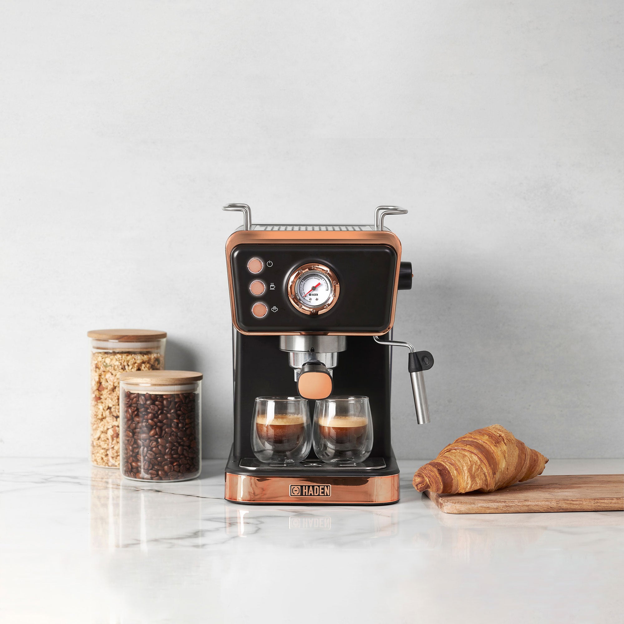 Haden Barista Espresso Machine 20-Bar Espresso Maker, Black & Copper (Open Box) - VMInnovations