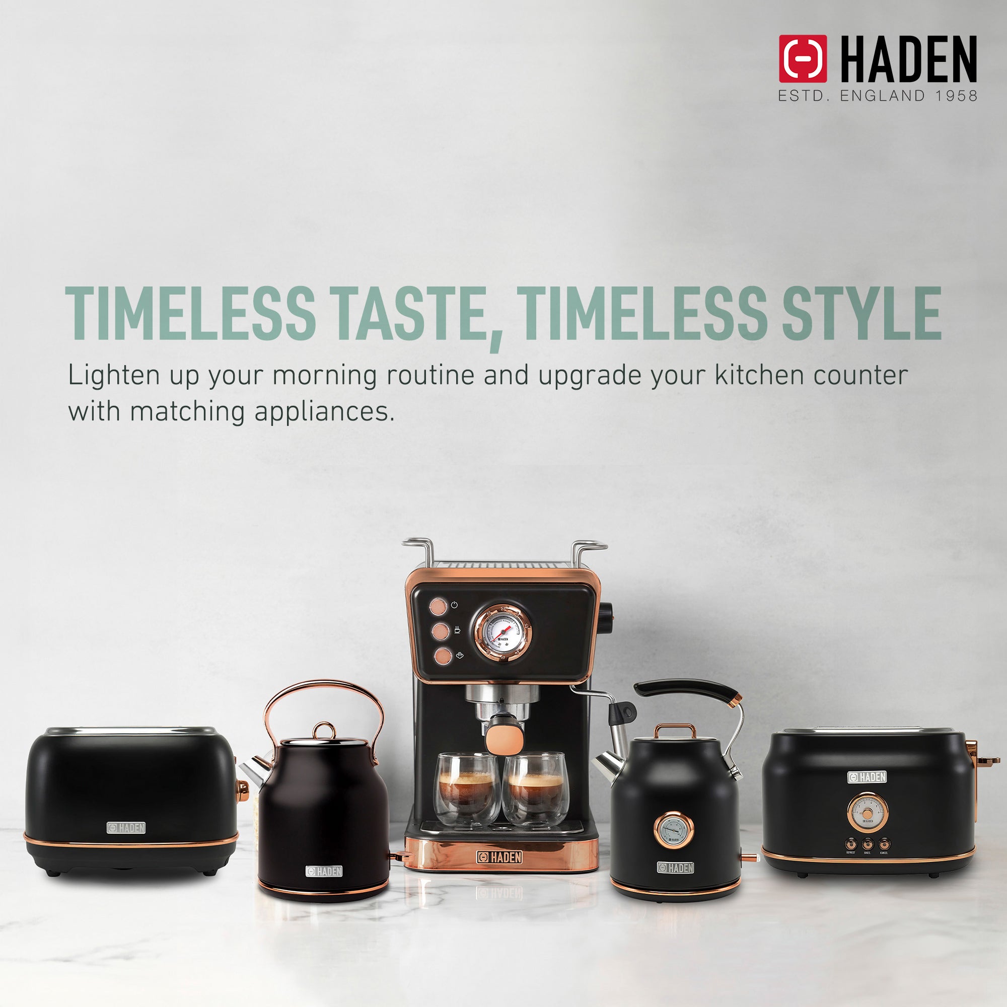 Haden Barista Espresso Machine 20-Bar Espresso Maker, Black & Copper (Open Box) - VMInnovations